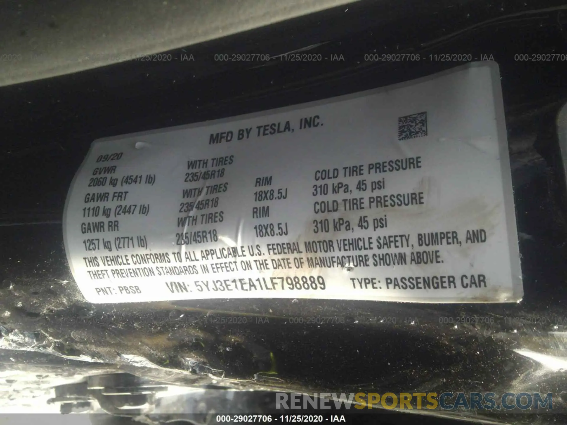 9 Photograph of a damaged car 5YJ3E1EA1LF798889 TESLA MODEL 3 2020