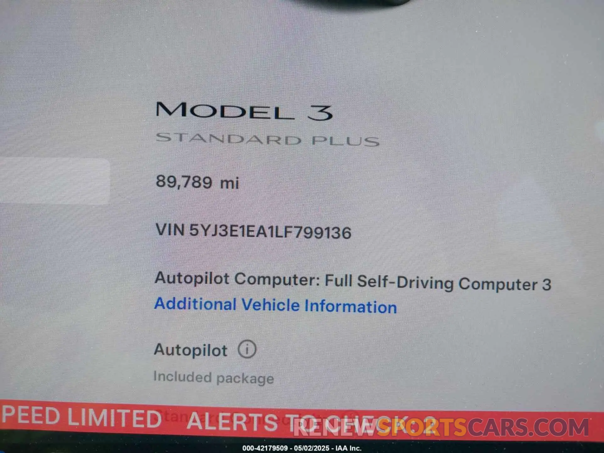 16 Фотография поврежденного автомобиля 5YJ3E1EA1LF799136 TESLA MODEL 3 2020