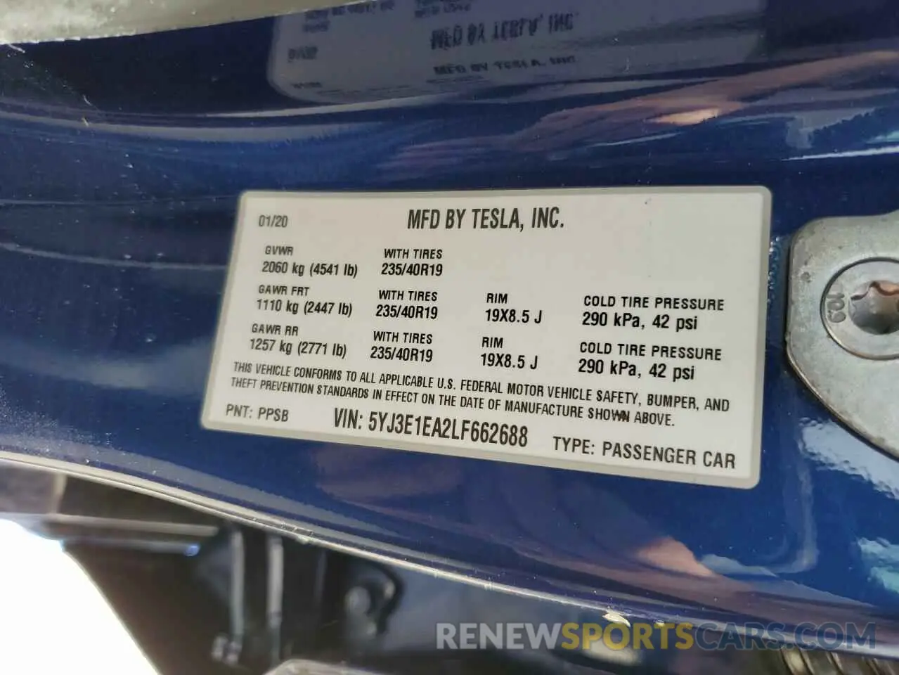 14 Фотография поврежденного автомобиля 5YJ3E1EA2LF662688 TESLA MODEL 3 2020
