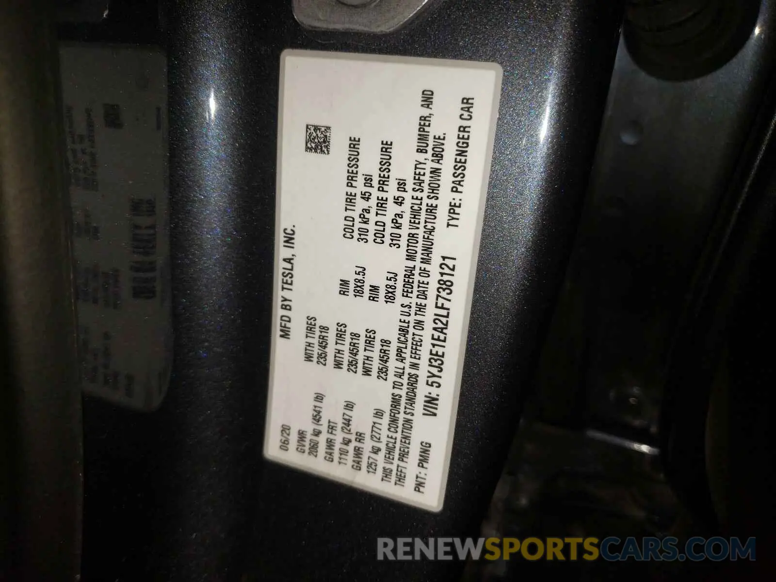 10 Photograph of a damaged car 5YJ3E1EA2LF738121 TESLA MODEL 3 2020