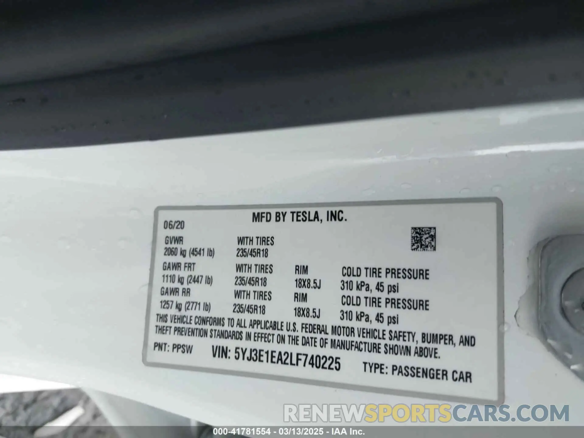 9 Фотография поврежденного автомобиля 5YJ3E1EA2LF740225 TESLA MODEL 3 2020