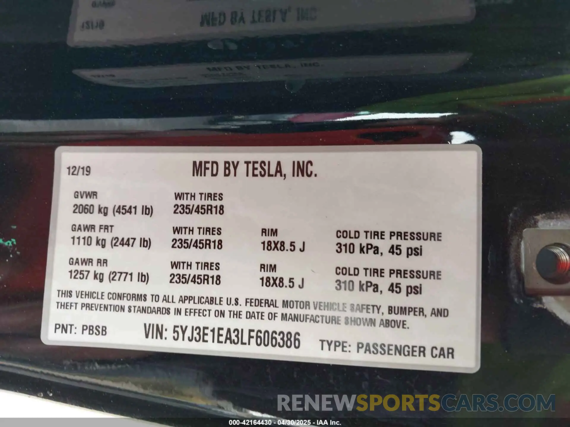 9 Фотография поврежденного автомобиля 5YJ3E1EA3LF606386 TESLA MODEL 3 2020