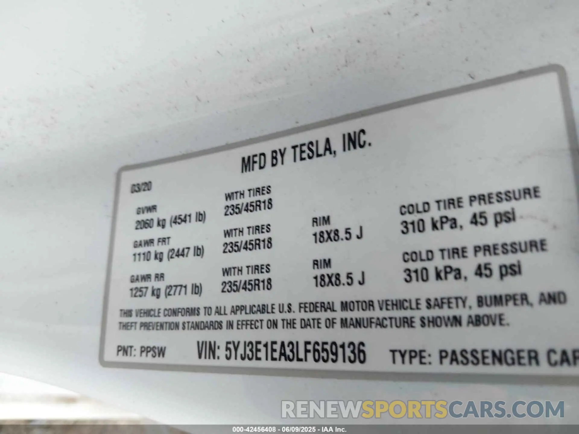 9 Photograph of a damaged car 5YJ3E1EA3LF659136 TESLA MODEL 3 2020