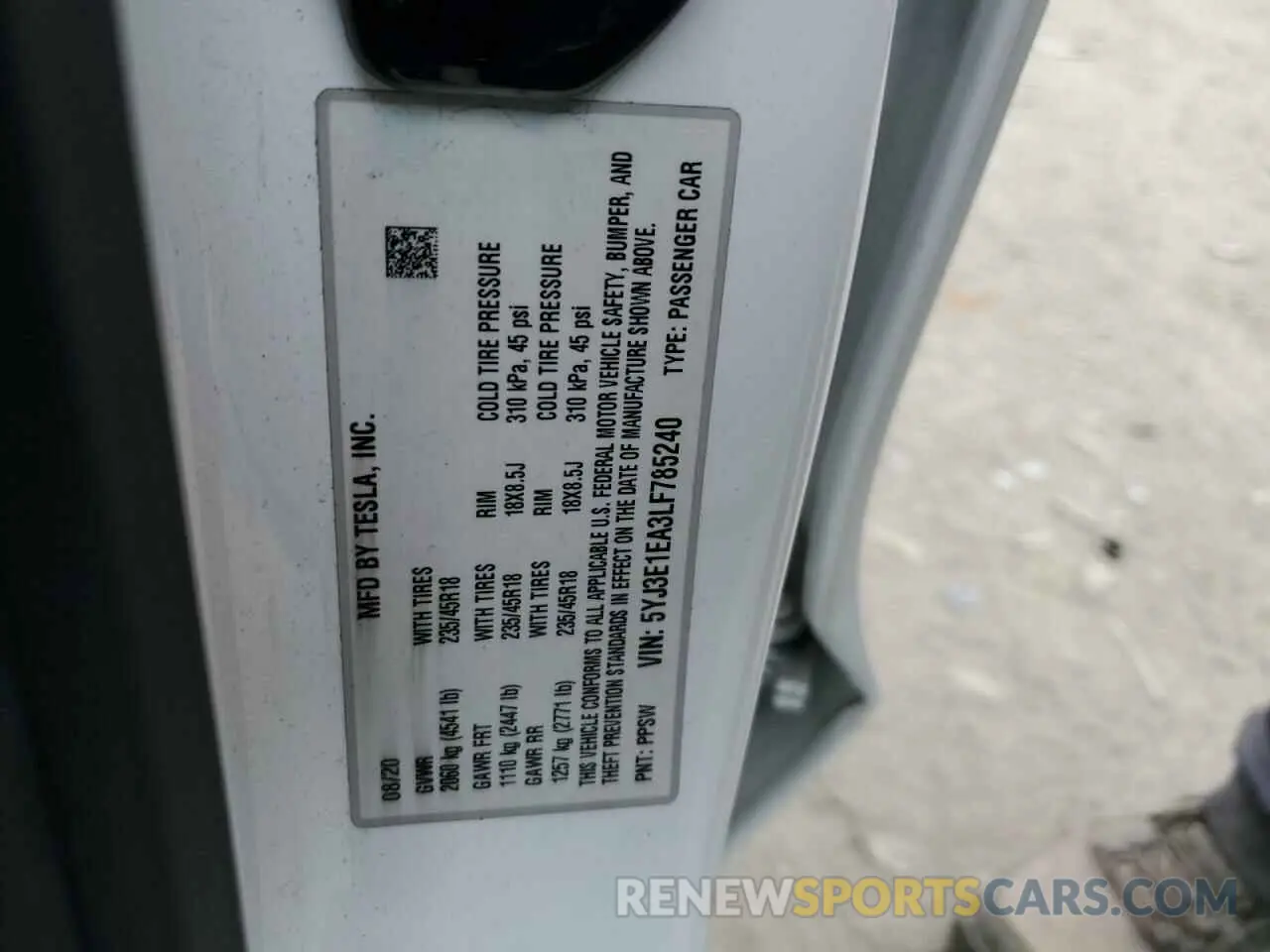 14 Photograph of a damaged car 5YJ3E1EA3LF785240 TESLA MODEL 3 2020
