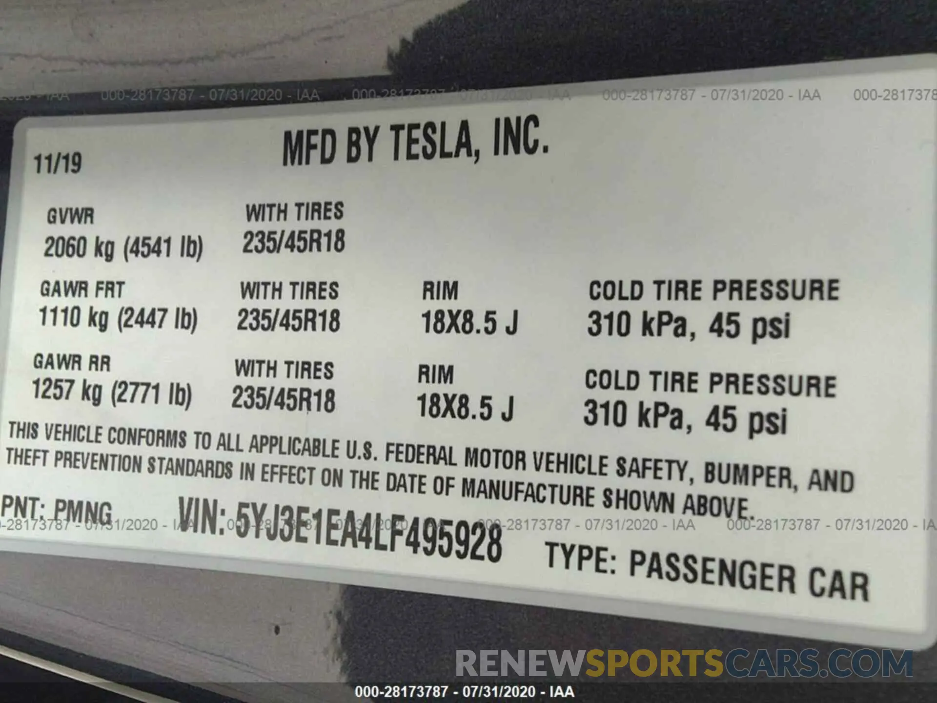 9 Photograph of a damaged car 5YJ3E1EA4LF495928 TESLA MODEL 3 2020