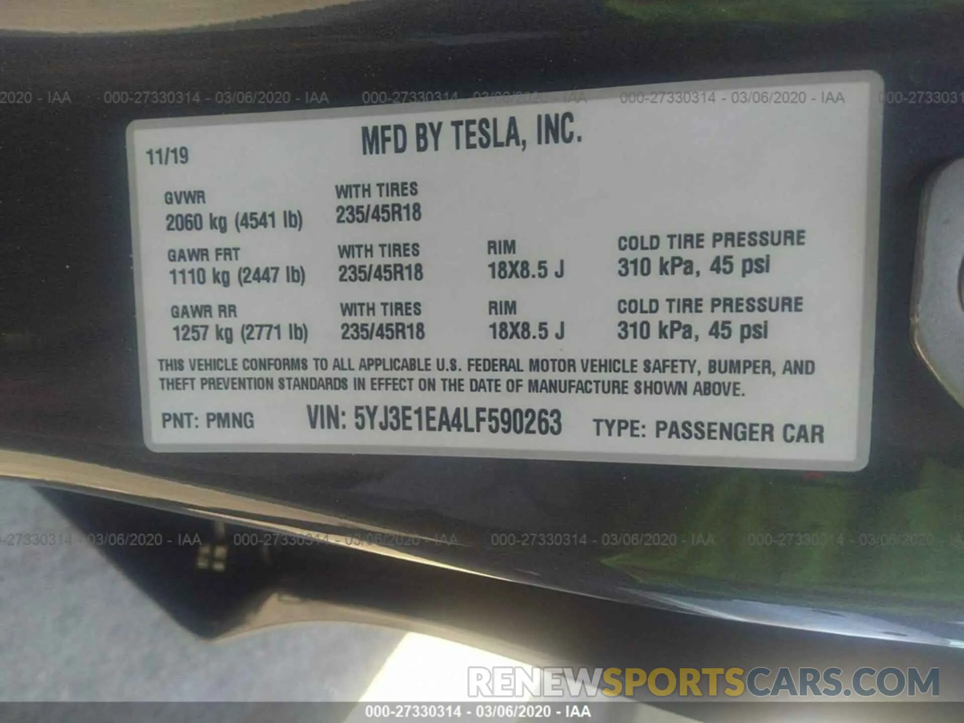 9 Photograph of a damaged car 5YJ3E1EA4LF590263 TESLA MODEL 3 2020