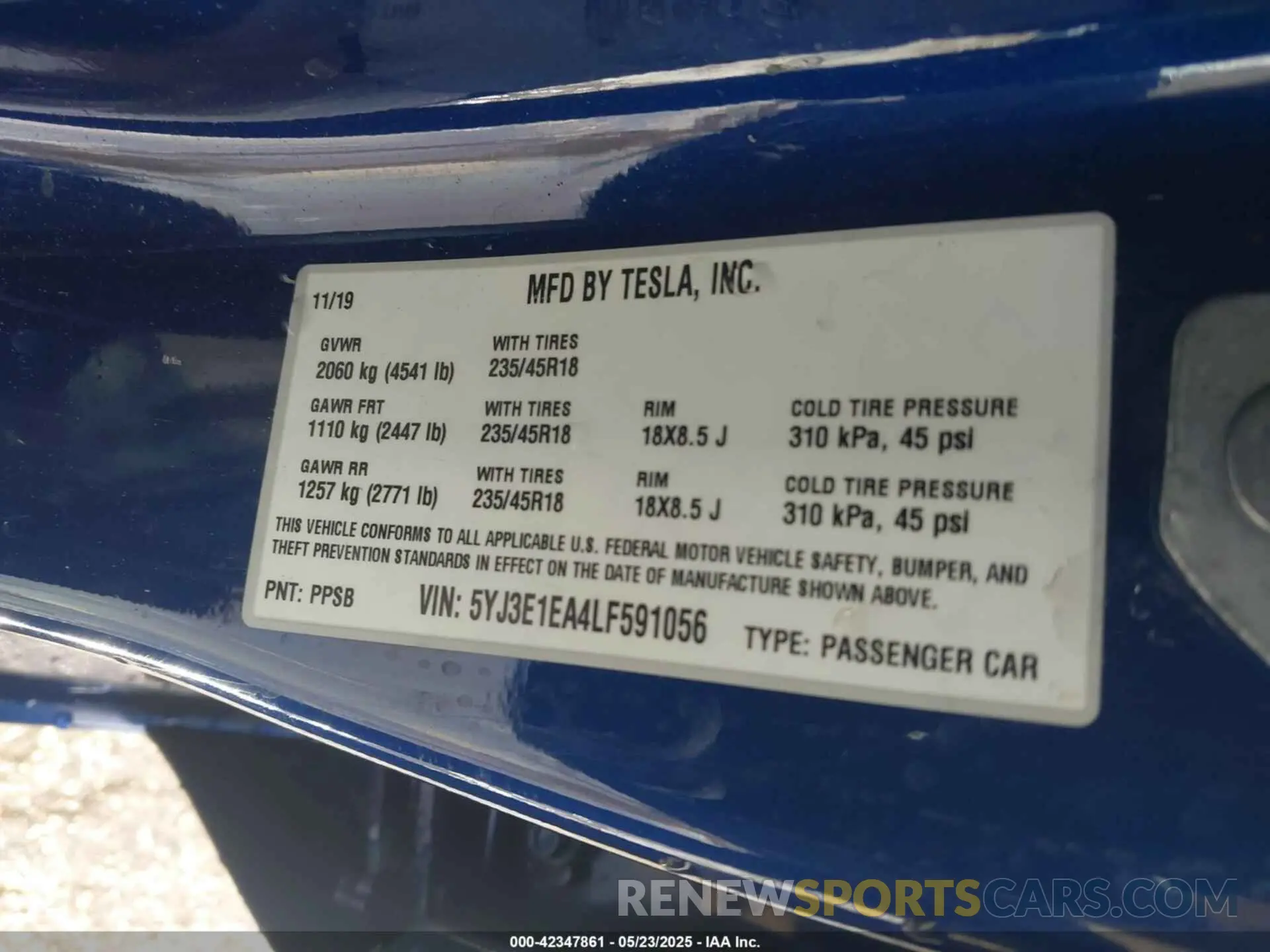 9 Photograph of a damaged car 5YJ3E1EA4LF591056 TESLA MODEL 3 2020