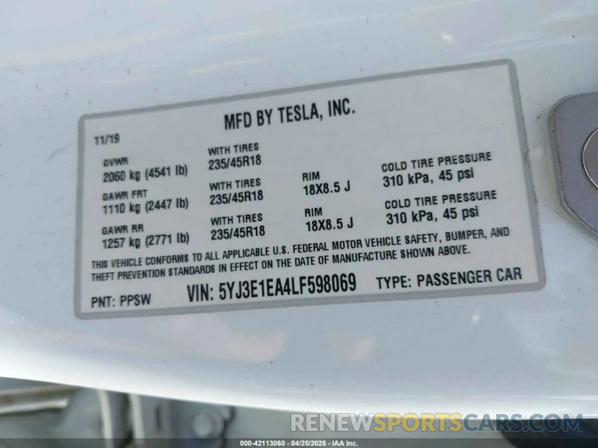 9 Фотография поврежденного автомобиля 5YJ3E1EA4LF598069 TESLA MODEL 3 2020