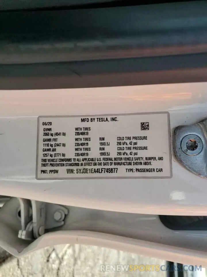 12 Фотография поврежденного автомобиля 5YJ3E1EA4LF745877 TESLA MODEL 3 2020