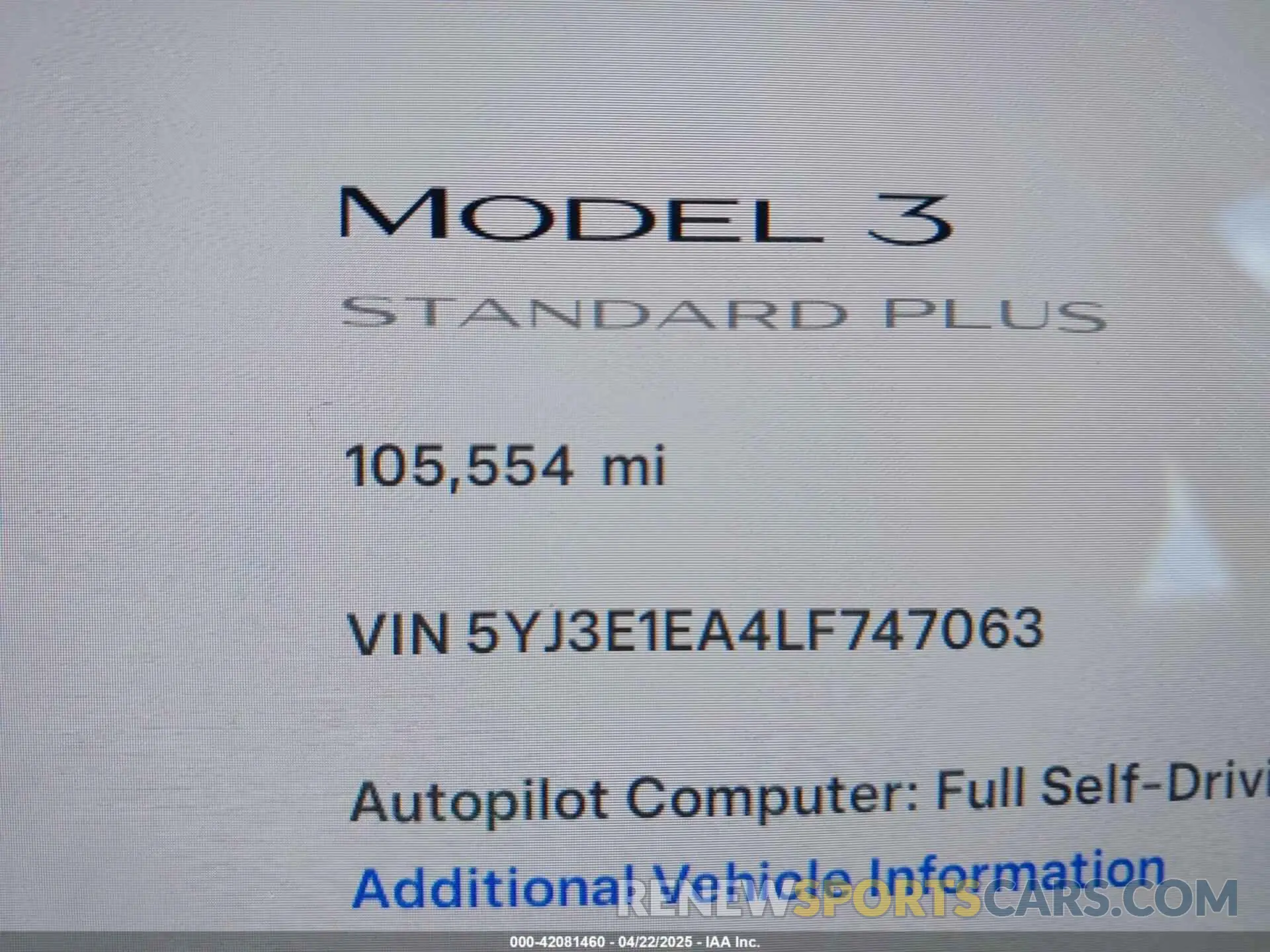 14 Photograph of a damaged car 5YJ3E1EA4LF747063 TESLA MODEL 3 2020