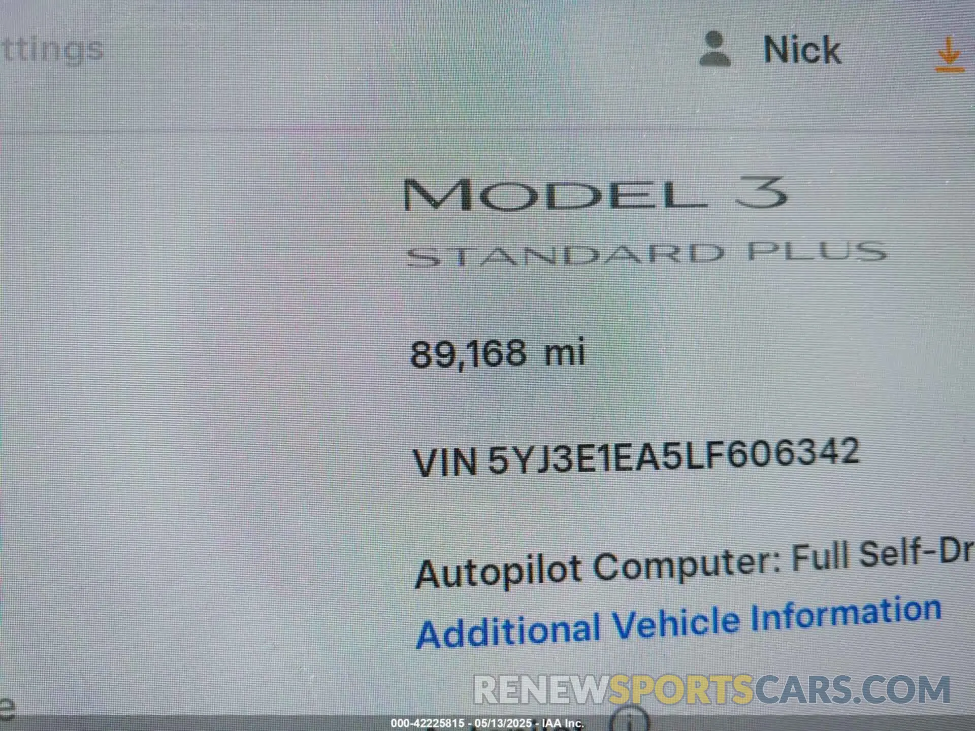 16 Фотография поврежденного автомобиля 5YJ3E1EA5LF606342 TESLA MODEL 3 2020