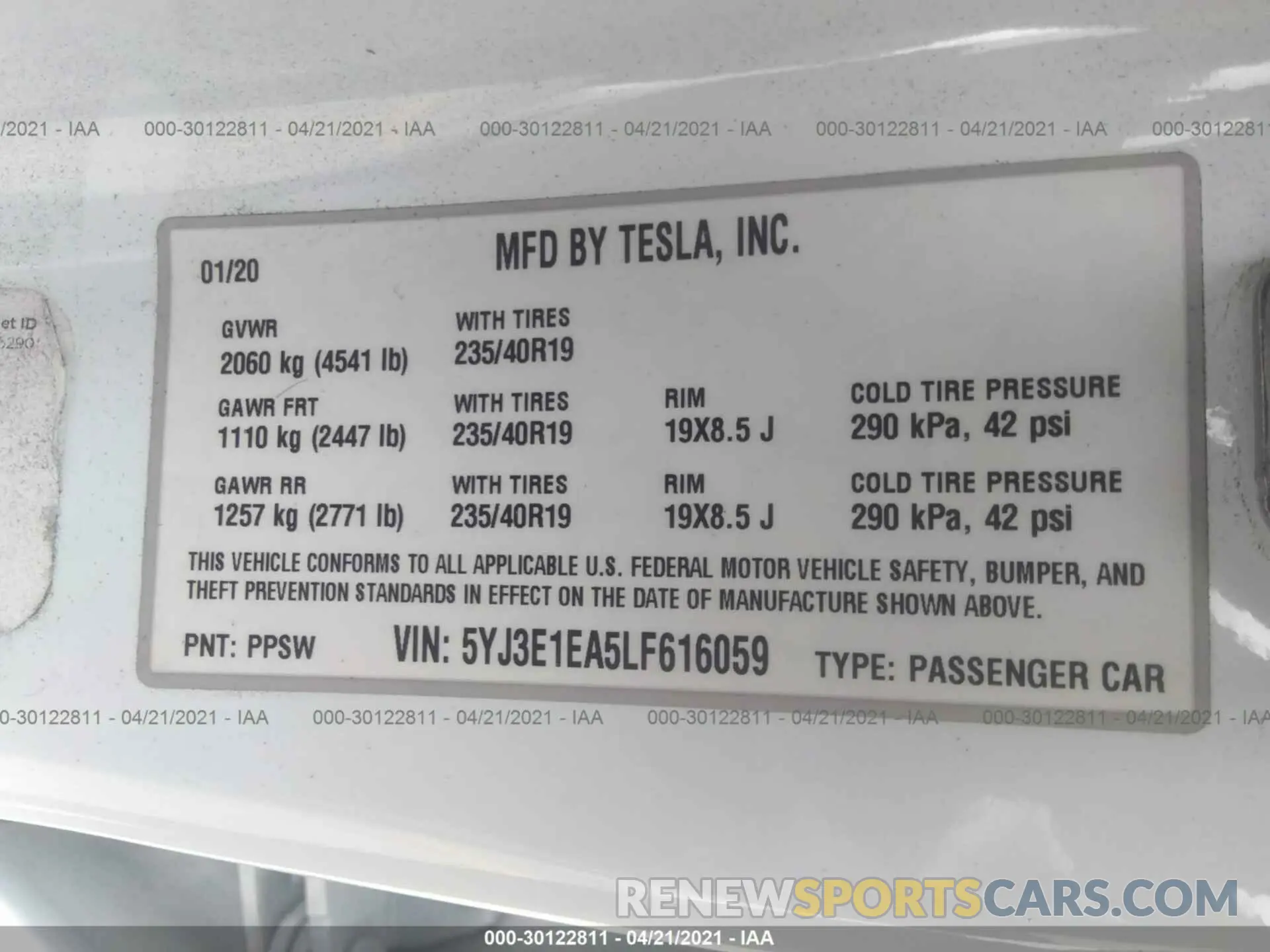9 Photograph of a damaged car 5YJ3E1EA5LF616059 TESLA MODEL 3 2020