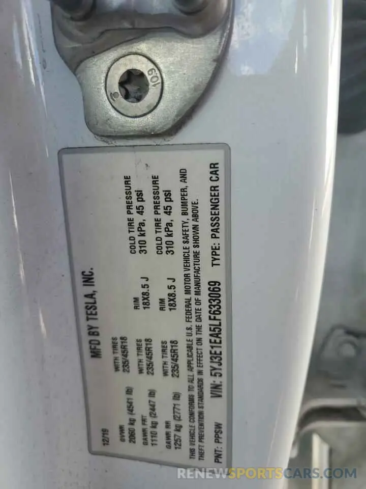 13 Фотография поврежденного автомобиля 5YJ3E1EA5LF633069 TESLA MODEL 3 2020