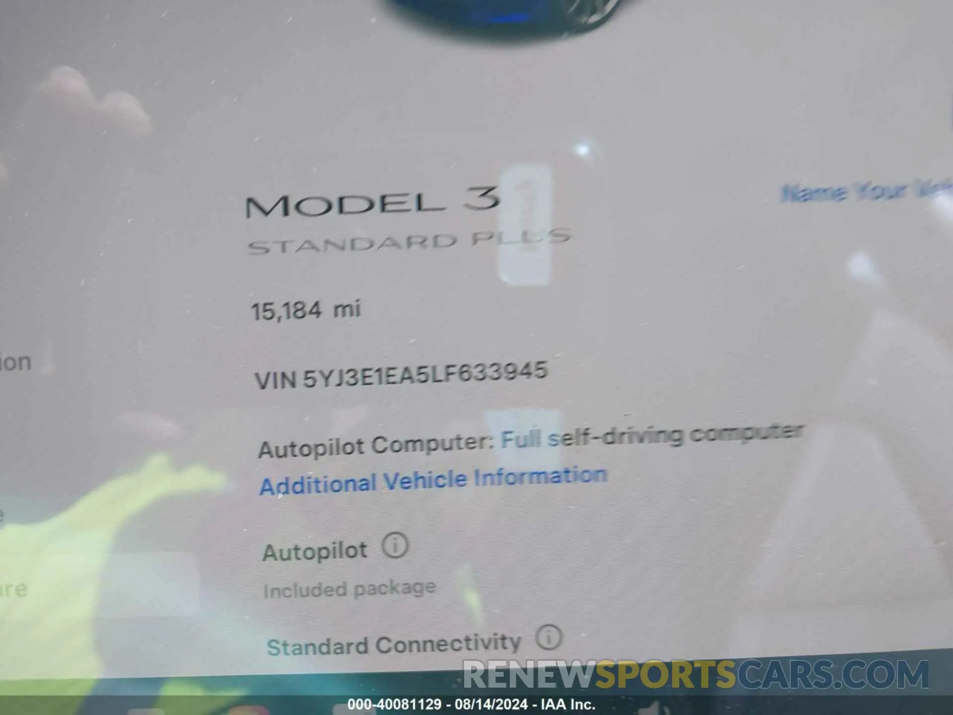 7 Photograph of a damaged car 5YJ3E1EA5LF633945 TESLA MODEL 3 2020