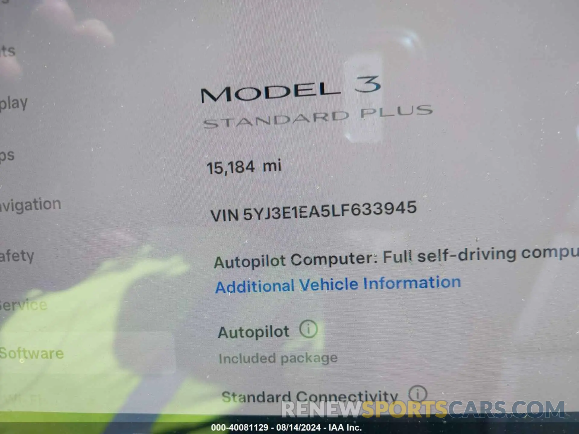 9 Photograph of a damaged car 5YJ3E1EA5LF633945 TESLA MODEL 3 2020