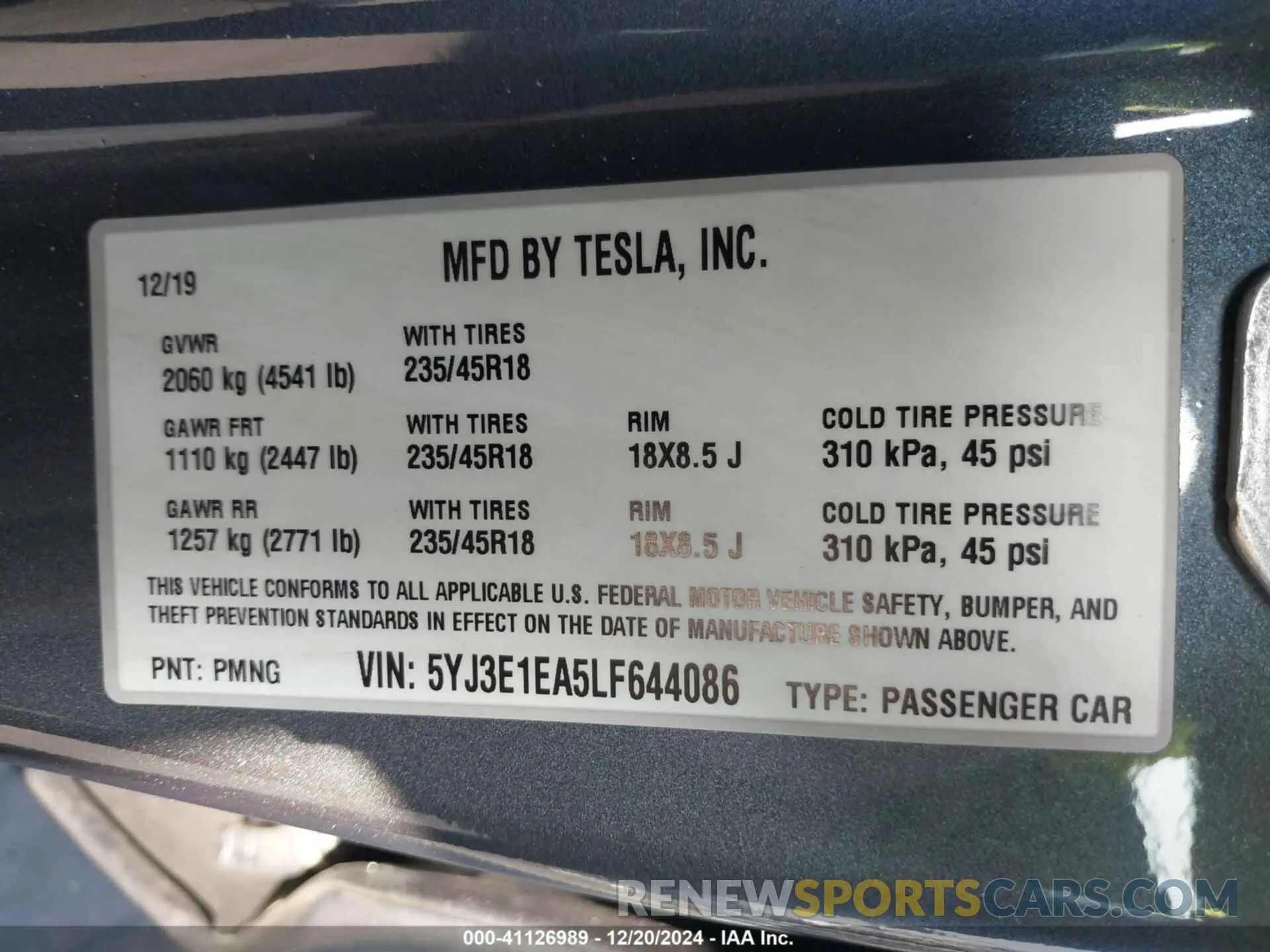 9 Фотография поврежденного автомобиля 5YJ3E1EA5LF644086 TESLA MODEL 3 2020
