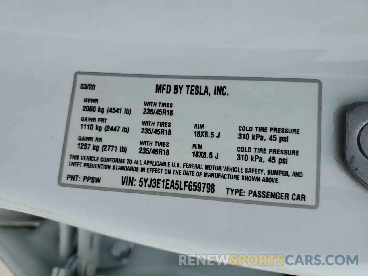 13 Photograph of a damaged car 5YJ3E1EA5LF659798 TESLA MODEL 3 2020