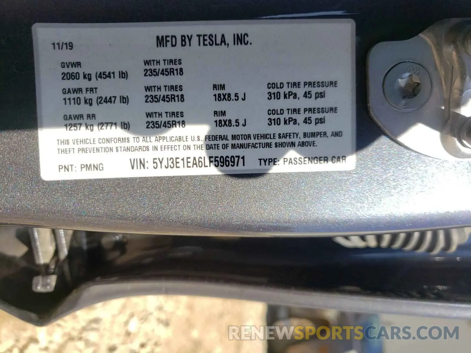 10 Photograph of a damaged car 5YJ3E1EA6LF596971 TESLA MODEL 3 2020