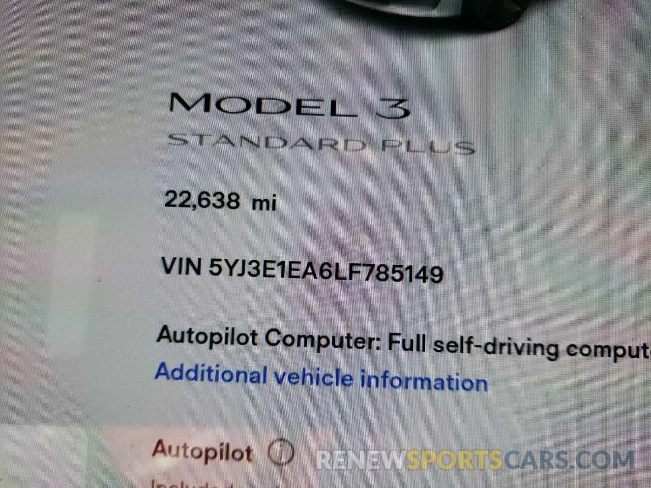 8 Photograph of a damaged car 5YJ3E1EA6LF785149 TESLA MODEL 3 2020