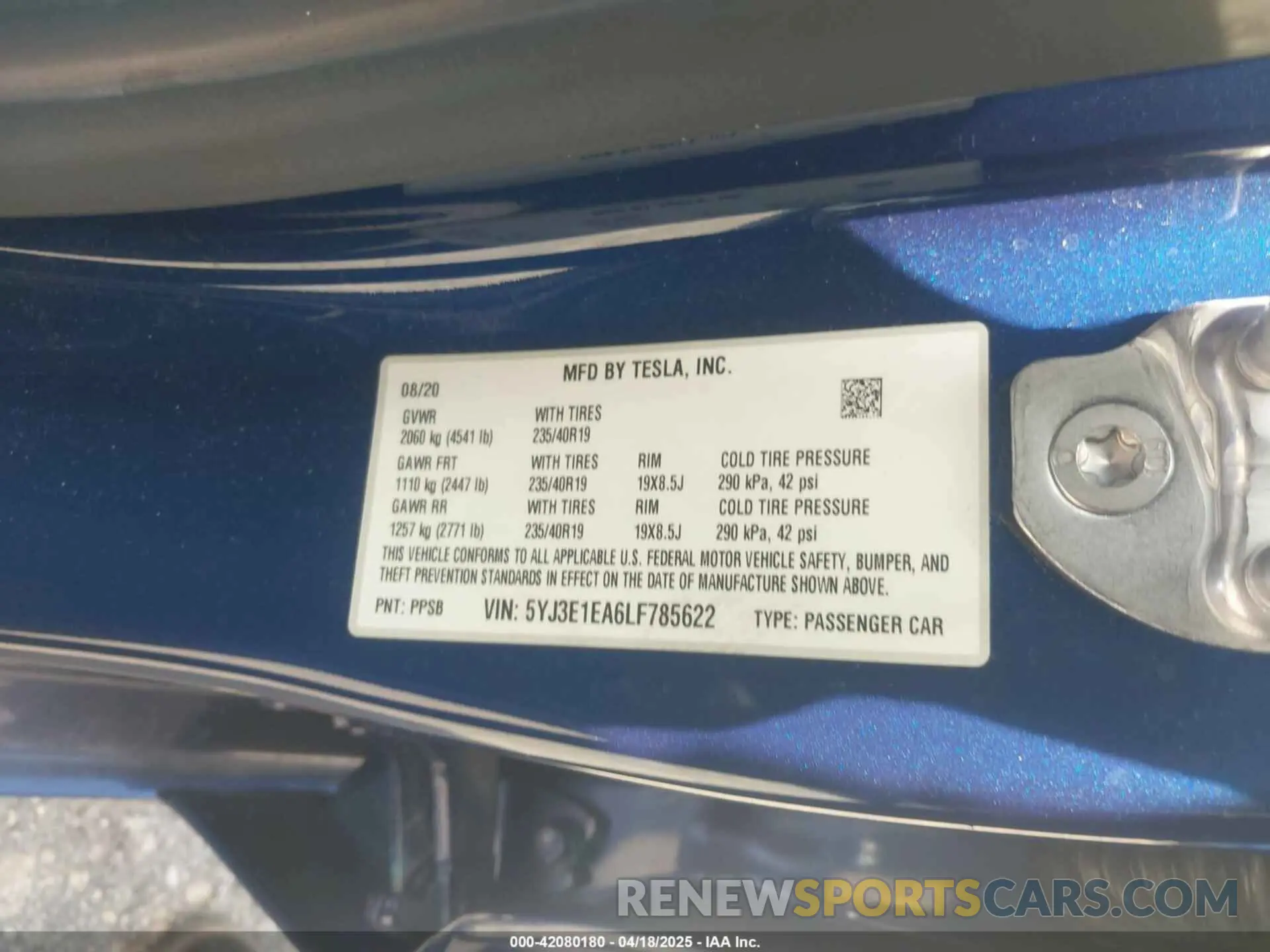 9 Фотография поврежденного автомобиля 5YJ3E1EA6LF785622 TESLA MODEL 3 2020