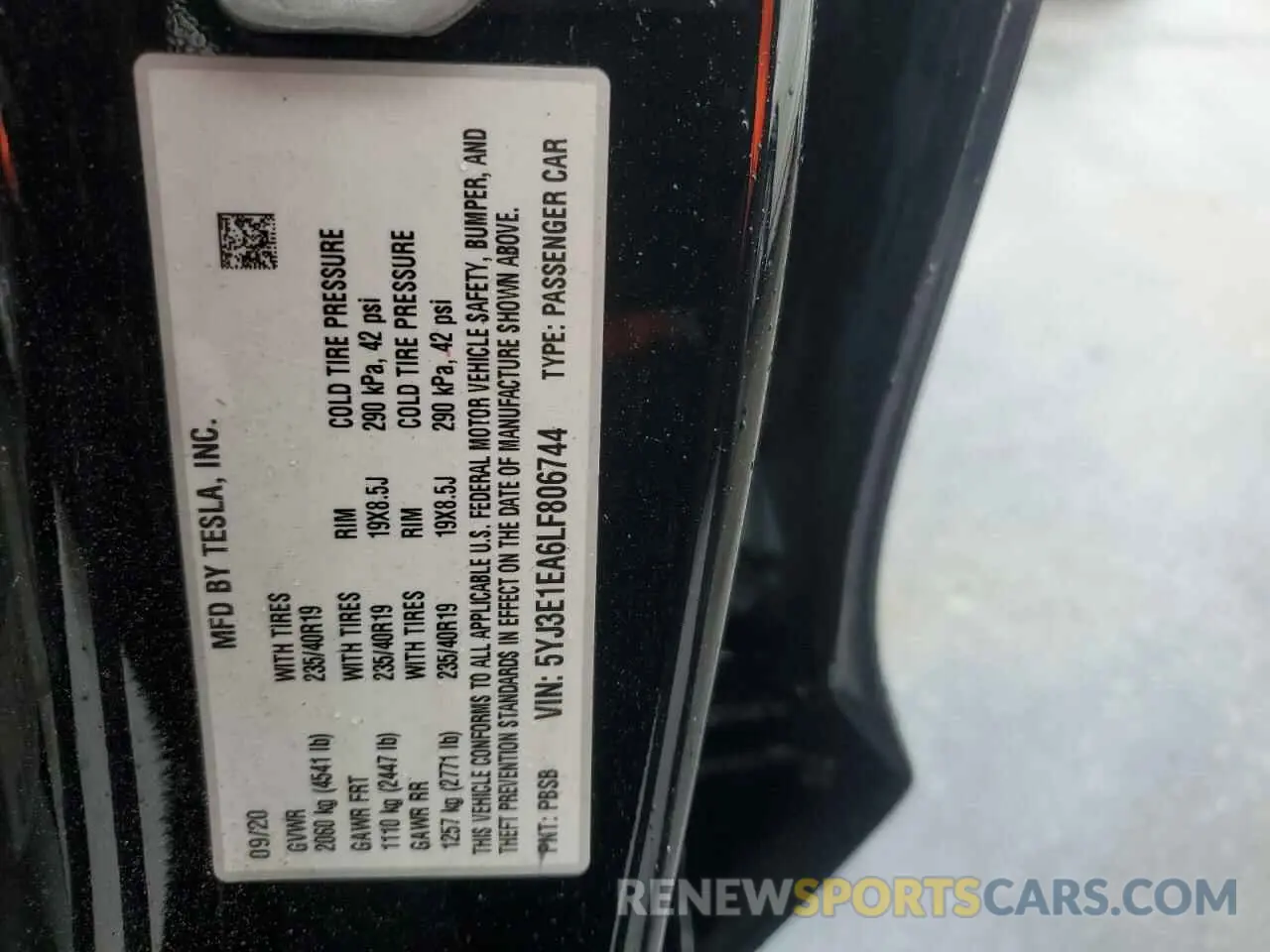 14 Фотография поврежденного автомобиля 5YJ3E1EA6LF806744 TESLA MODEL 3 2020