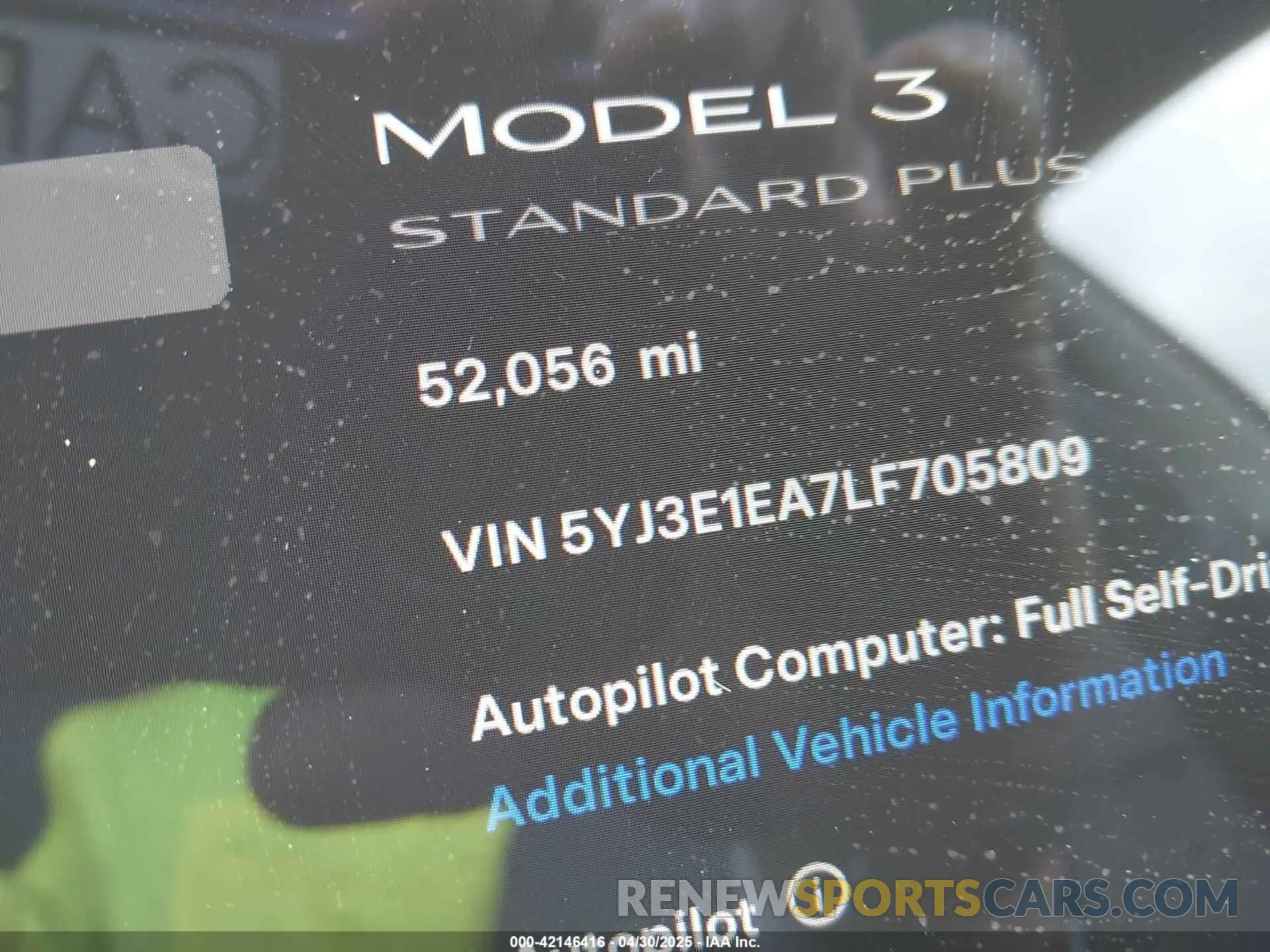 16 Photograph of a damaged car 5YJ3E1EA7LF705809 TESLA MODEL 3 2020