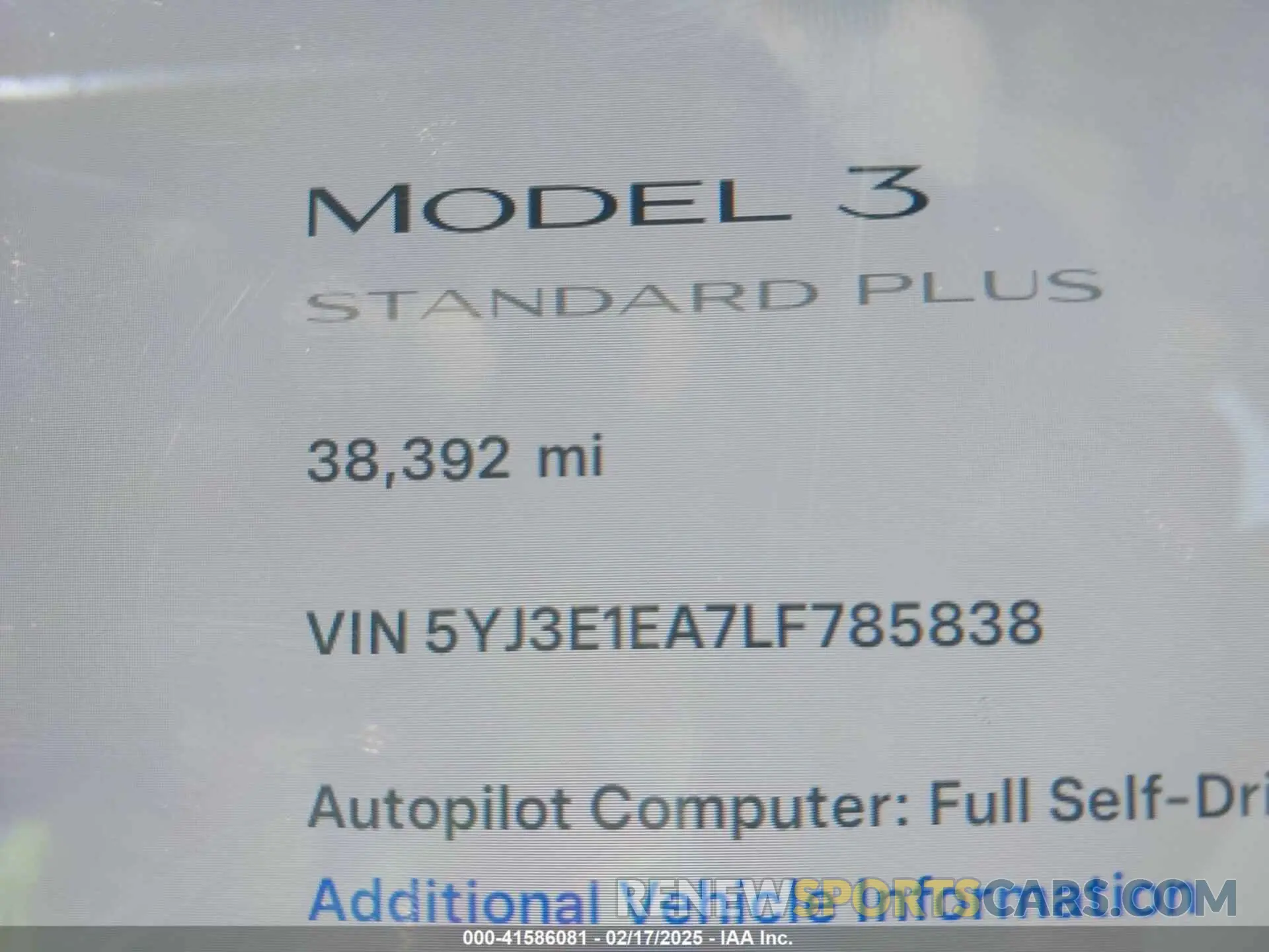 7 Photograph of a damaged car 5YJ3E1EA7LF785838 TESLA MODEL 3 2020