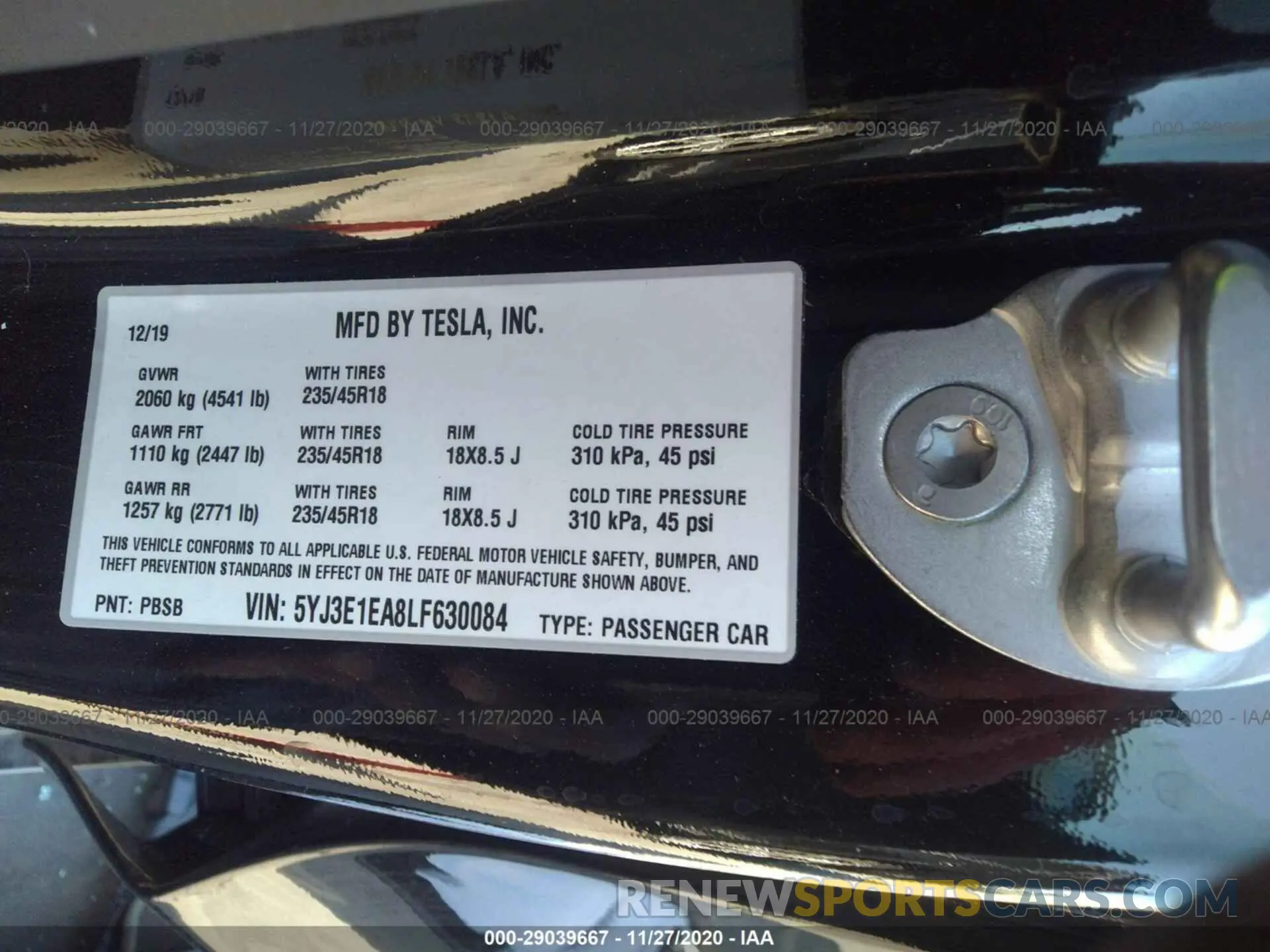 9 Фотография поврежденного автомобиля 5YJ3E1EA8LF630084 TESLA MODEL 3 2020