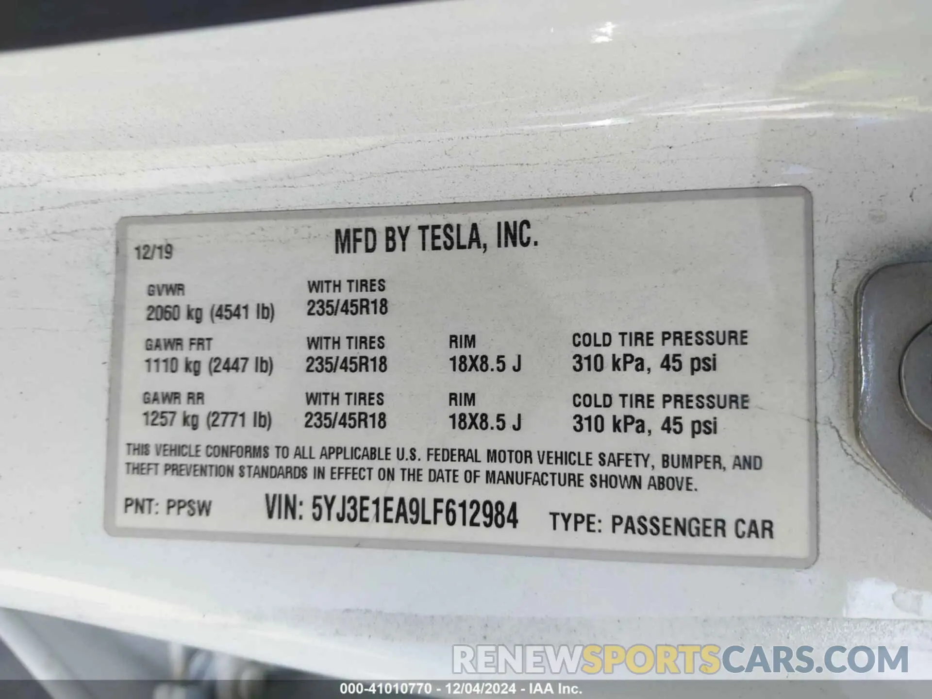 9 Photograph of a damaged car 5YJ3E1EA9LF612984 TESLA MODEL 3 2020