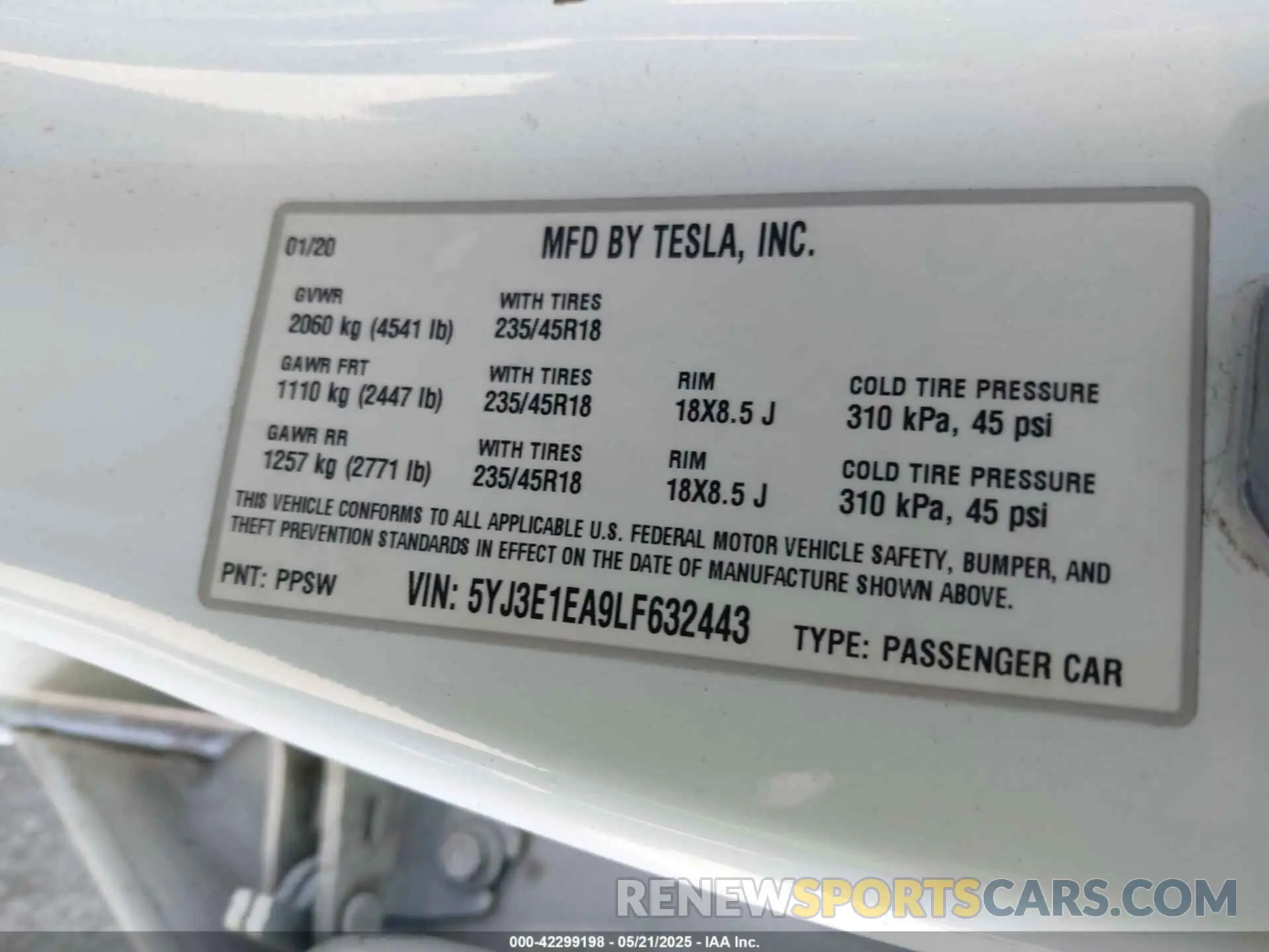 9 Photograph of a damaged car 5YJ3E1EA9LF632443 TESLA MODEL 3 2020