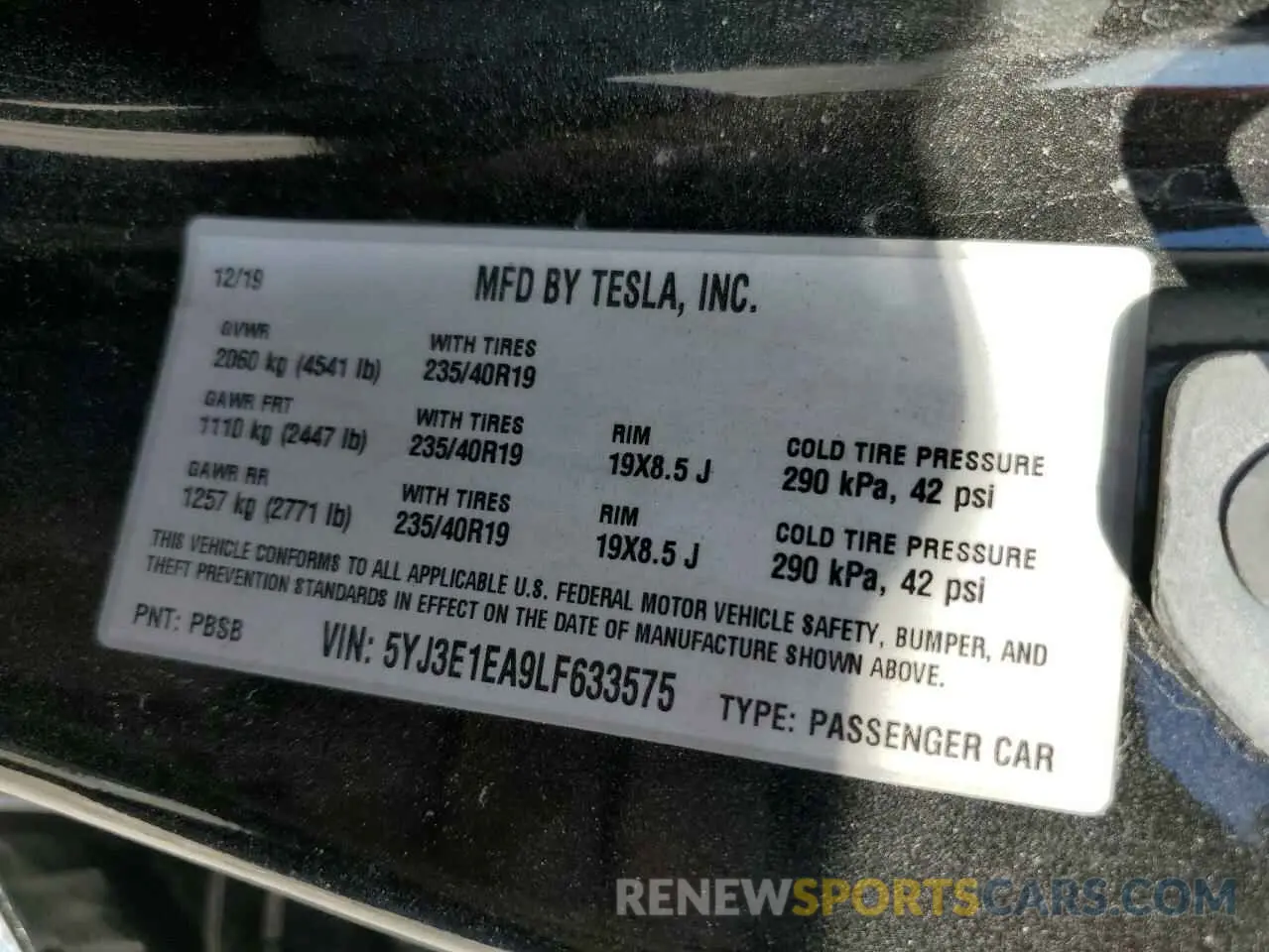 12 Фотография поврежденного автомобиля 5YJ3E1EA9LF633575 TESLA MODEL 3 2020