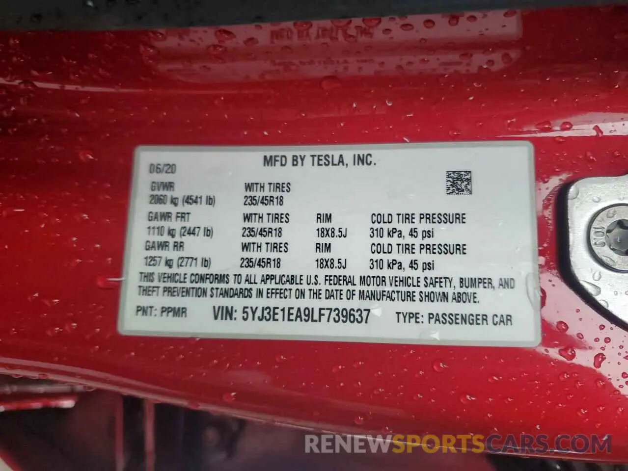 12 Photograph of a damaged car 5YJ3E1EA9LF739637 TESLA MODEL 3 2020