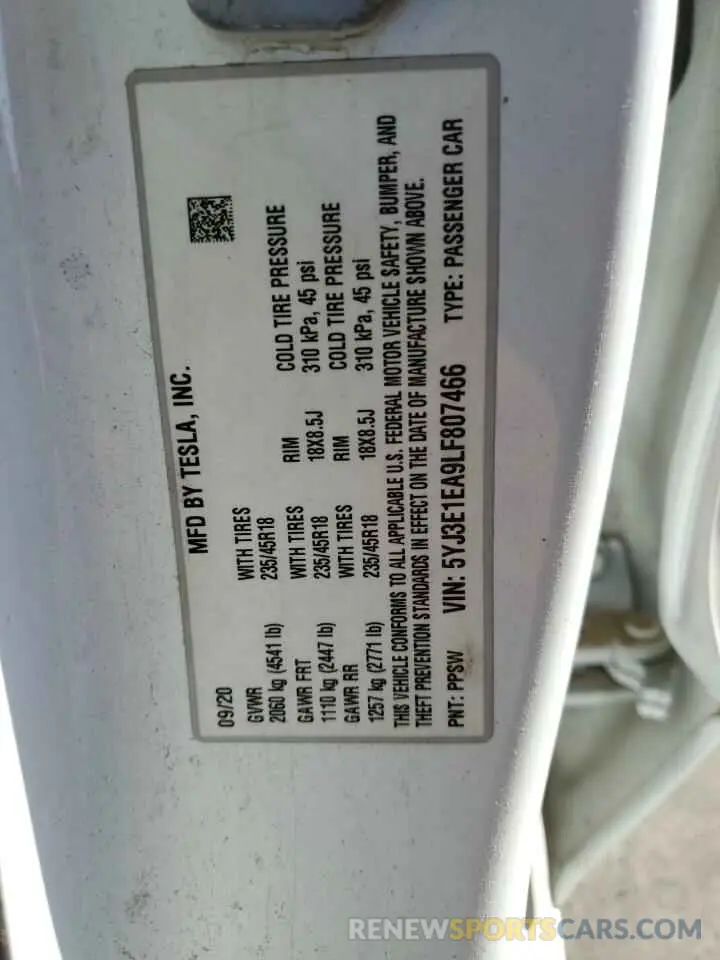 13 Photograph of a damaged car 5YJ3E1EA9LF807466 TESLA MODEL 3 2020