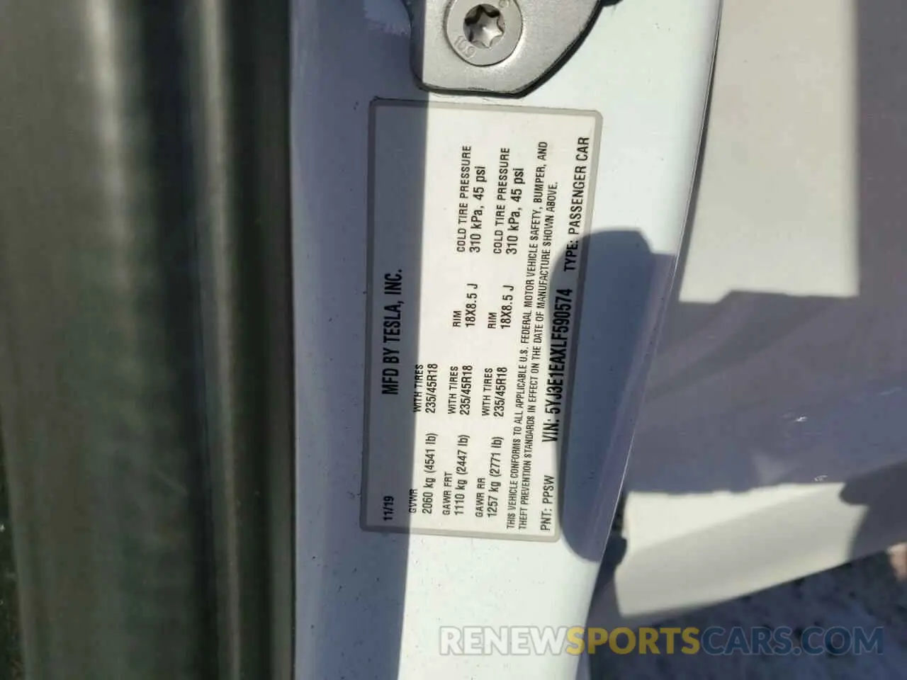 12 Фотография поврежденного автомобиля 5YJ3E1EAXLF590574 TESLA MODEL 3 2020