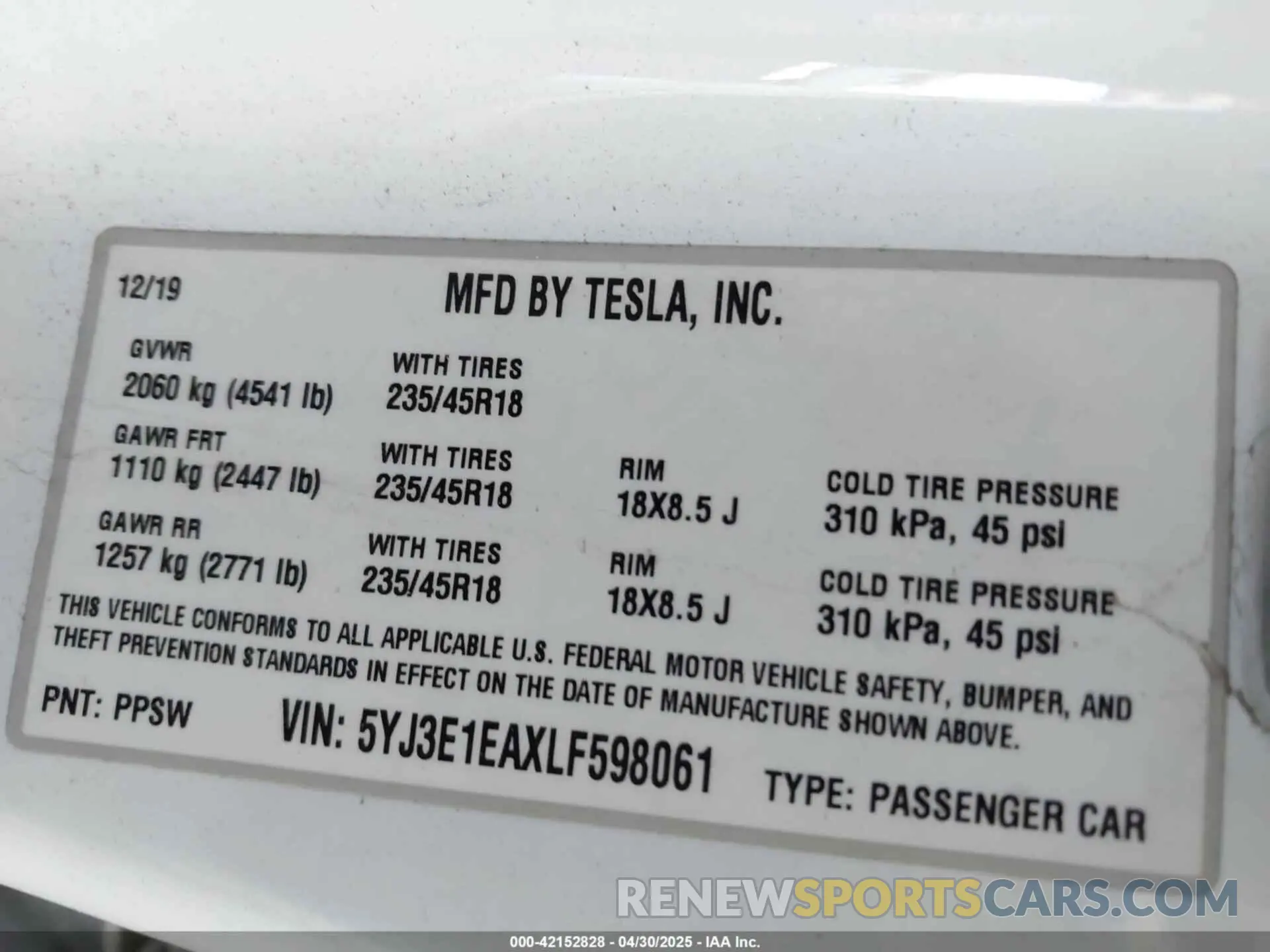 9 Photograph of a damaged car 5YJ3E1EAXLF598061 TESLA MODEL 3 2020