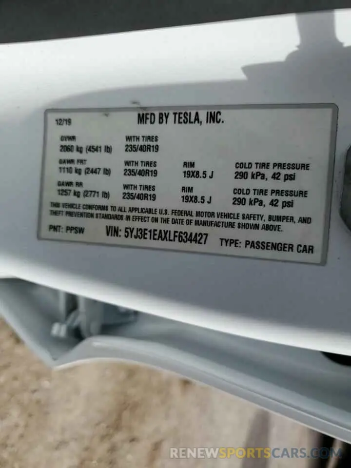 14 Фотография поврежденного автомобиля 5YJ3E1EAXLF634427 TESLA MODEL 3 2020