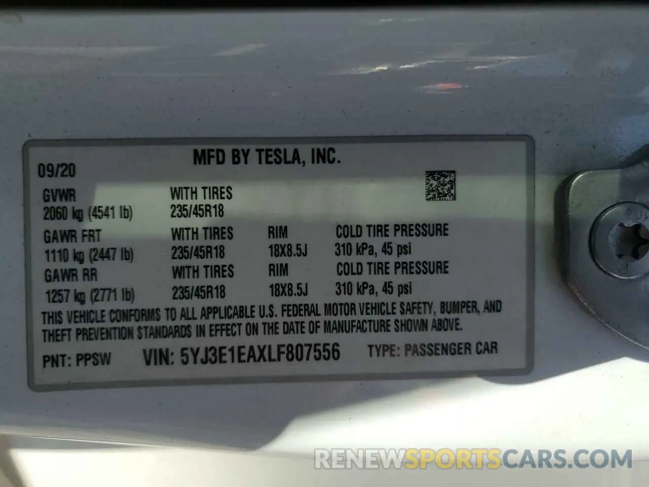 13 Фотография поврежденного автомобиля 5YJ3E1EAXLF807556 TESLA MODEL 3 2020