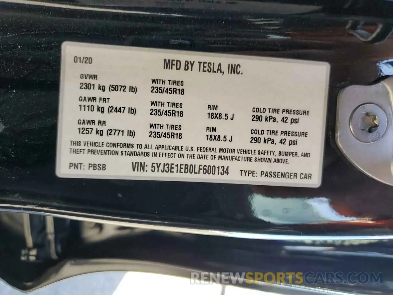 13 Photograph of a damaged car 5YJ3E1EB0LF600134 TESLA MODEL 3 2020