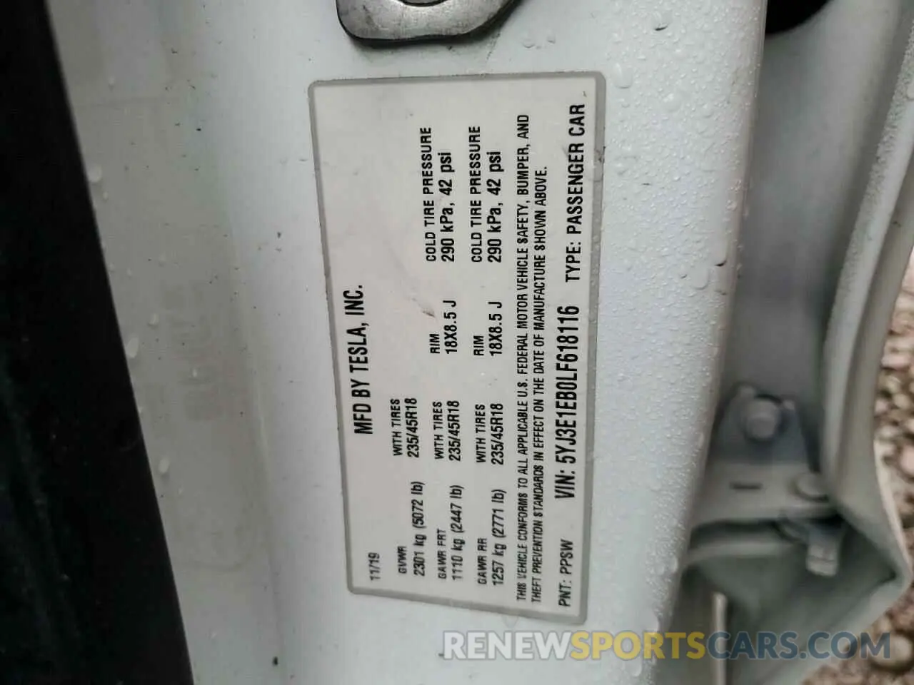 12 Фотография поврежденного автомобиля 5YJ3E1EB0LF618116 TESLA MODEL 3 2020
