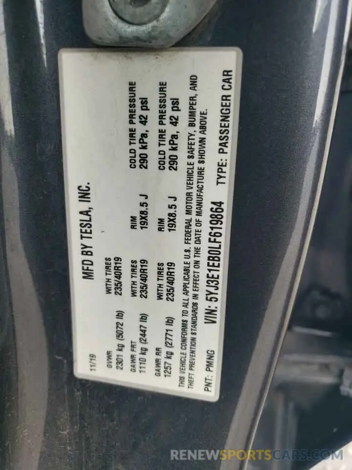12 Photograph of a damaged car 5YJ3E1EB0LF619864 TESLA MODEL 3 2020