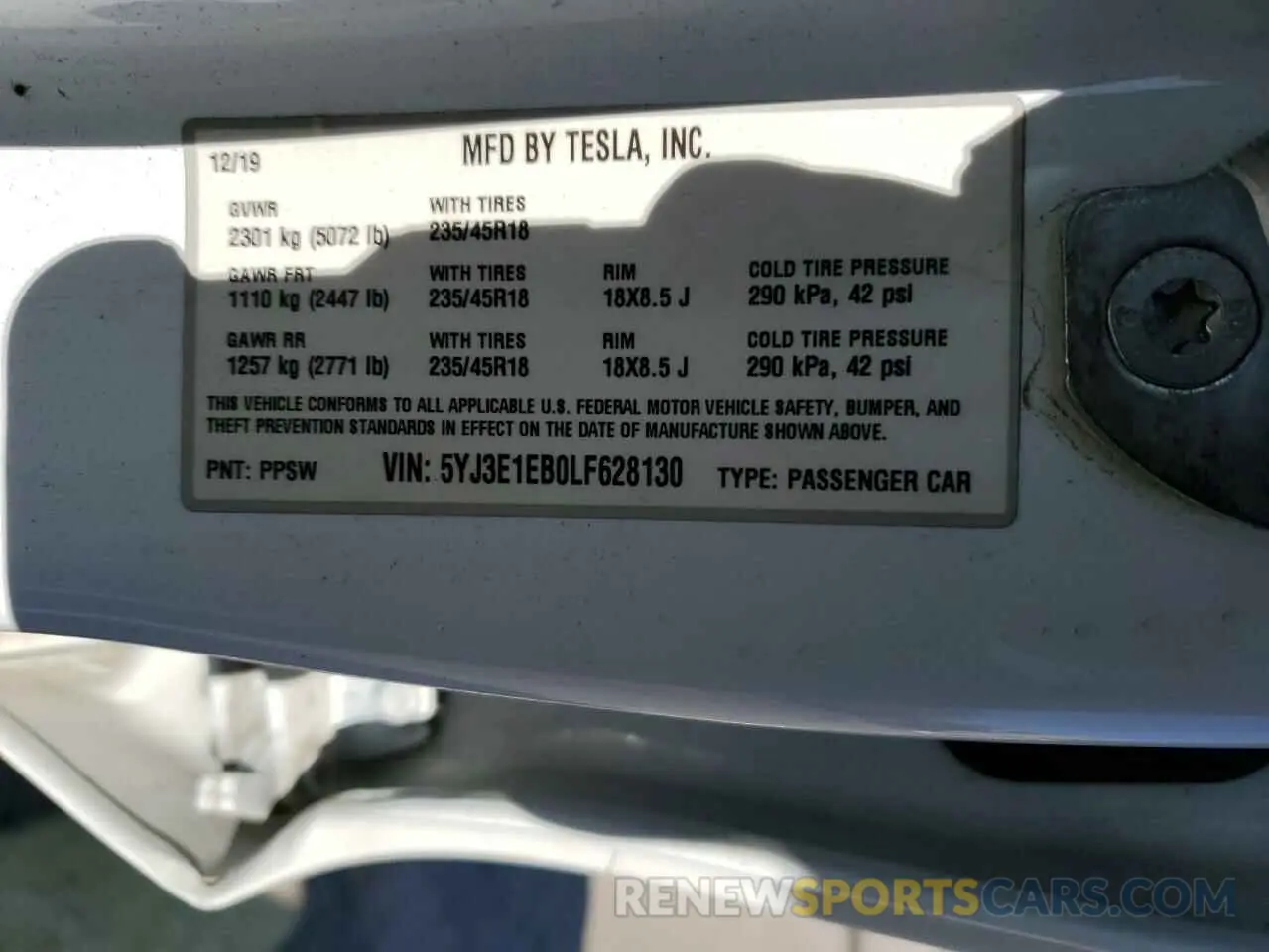 14 Фотография поврежденного автомобиля 5YJ3E1EB0LF628130 TESLA MODEL 3 2020
