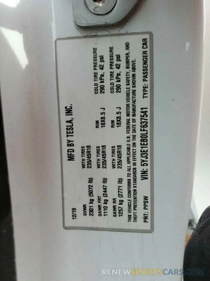 12 Photograph of a damaged car 5YJ3E1EB0LF637541 TESLA MODEL 3 2020
