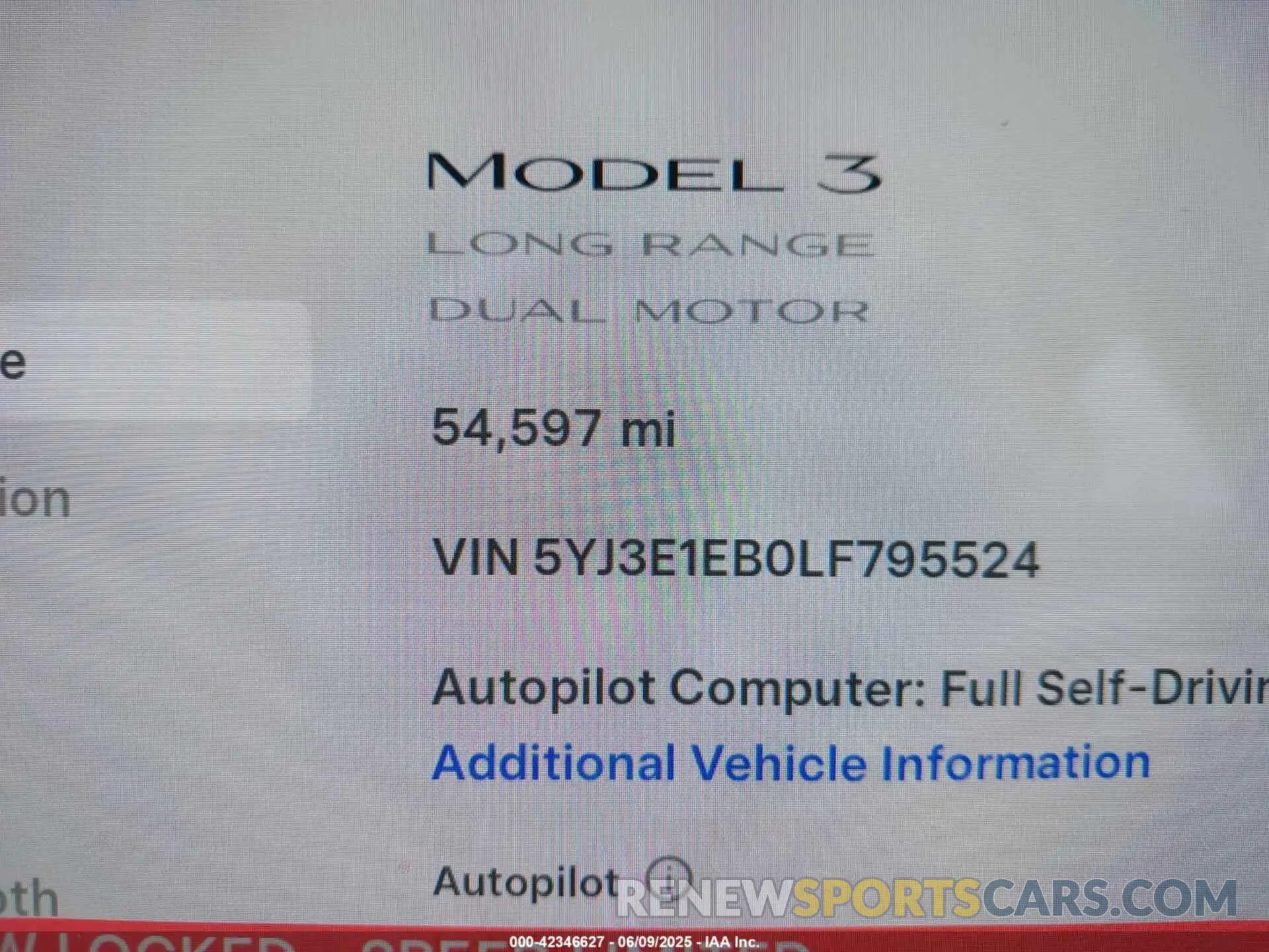 15 Photograph of a damaged car 5YJ3E1EB0LF795524 TESLA MODEL 3 2020