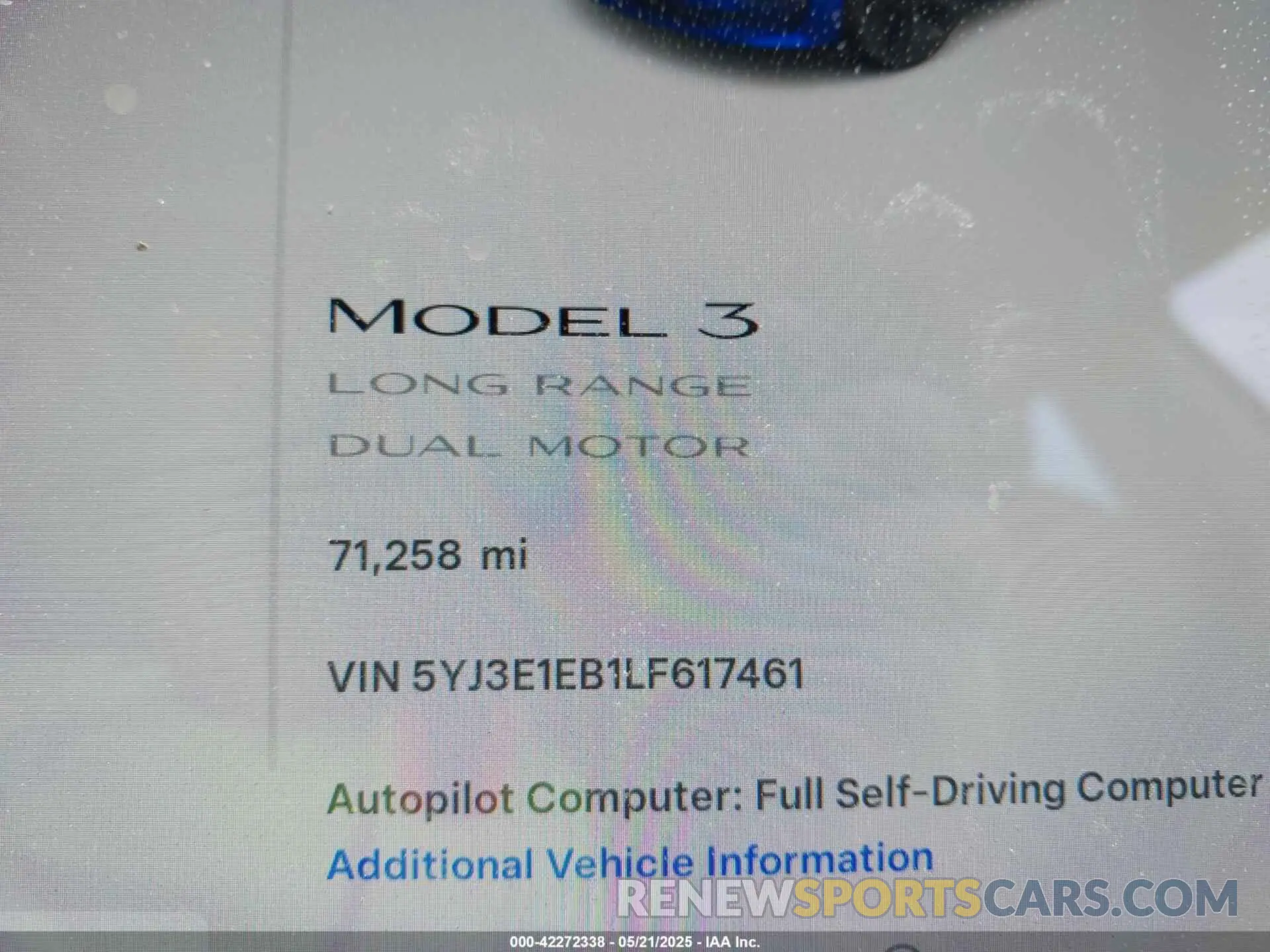 16 Фотография поврежденного автомобиля 5YJ3E1EB1LF617461 TESLA MODEL 3 2020