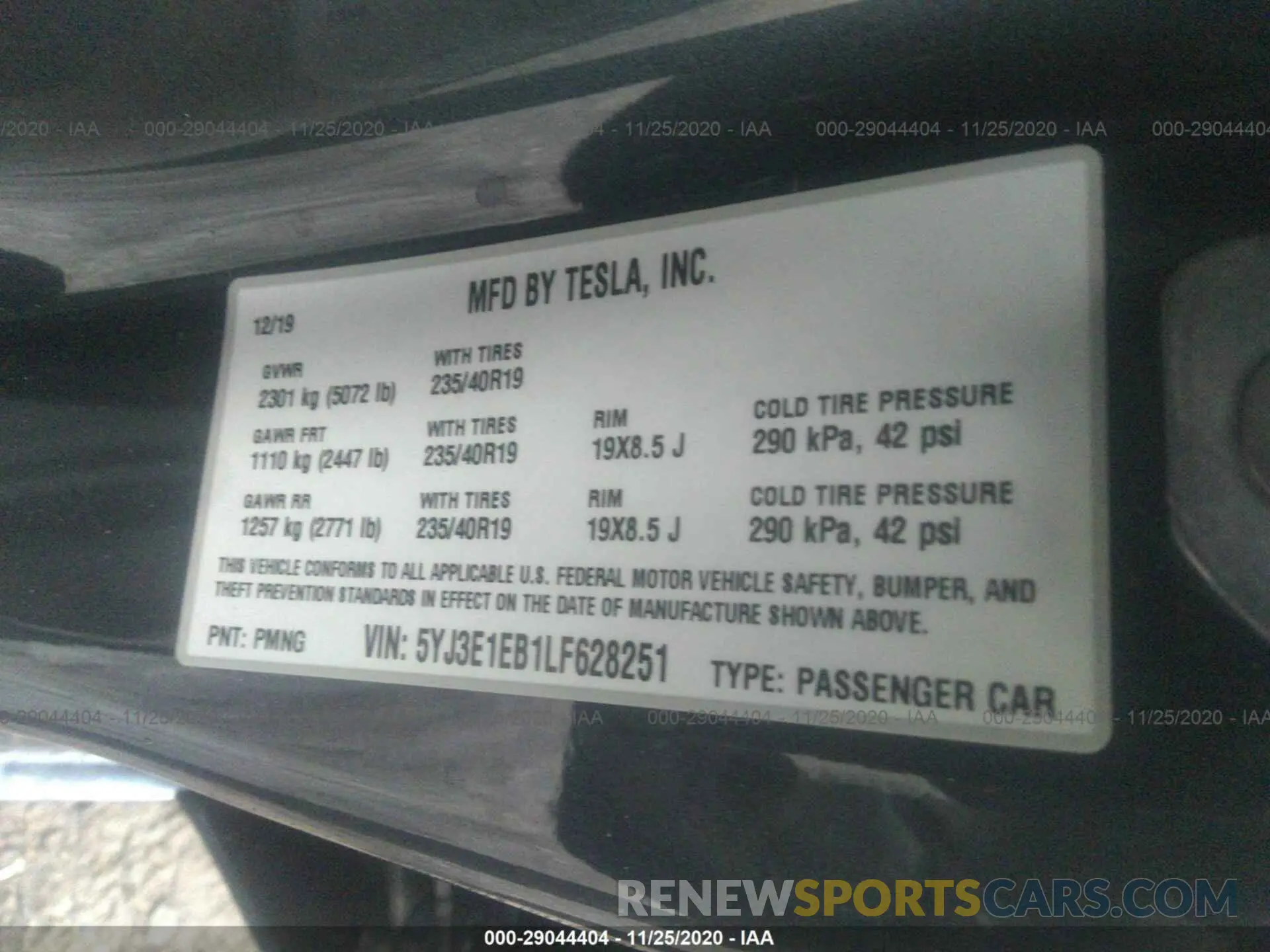 9 Photograph of a damaged car 5YJ3E1EB1LF628251 TESLA MODEL 3 2020