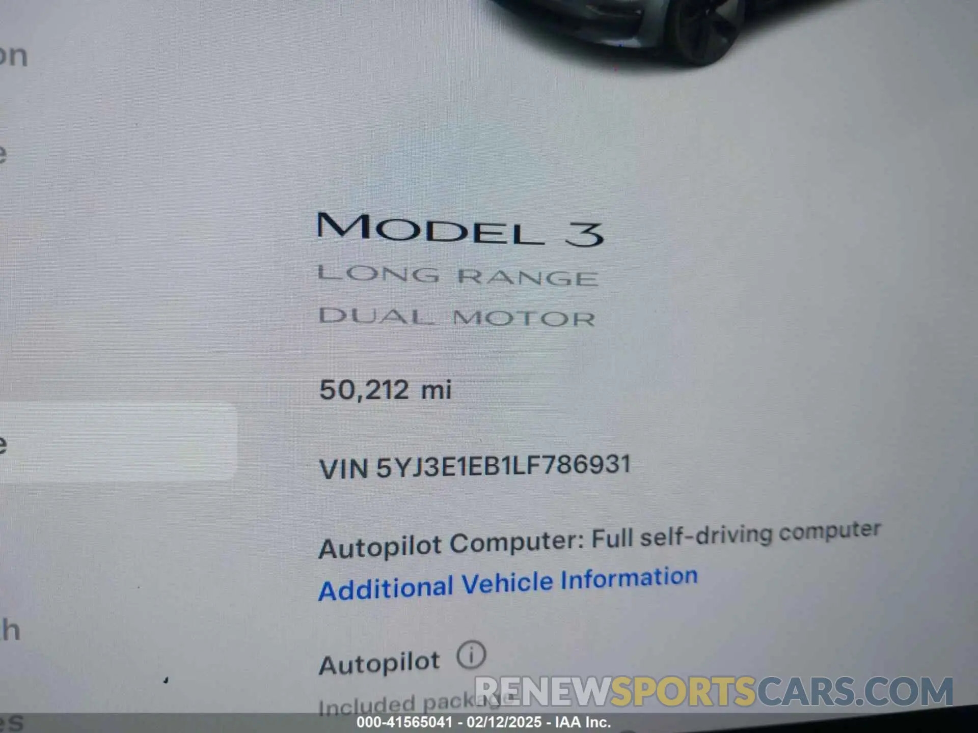 15 Фотография поврежденного автомобиля 5YJ3E1EB1LF786931 TESLA MODEL 3 2020