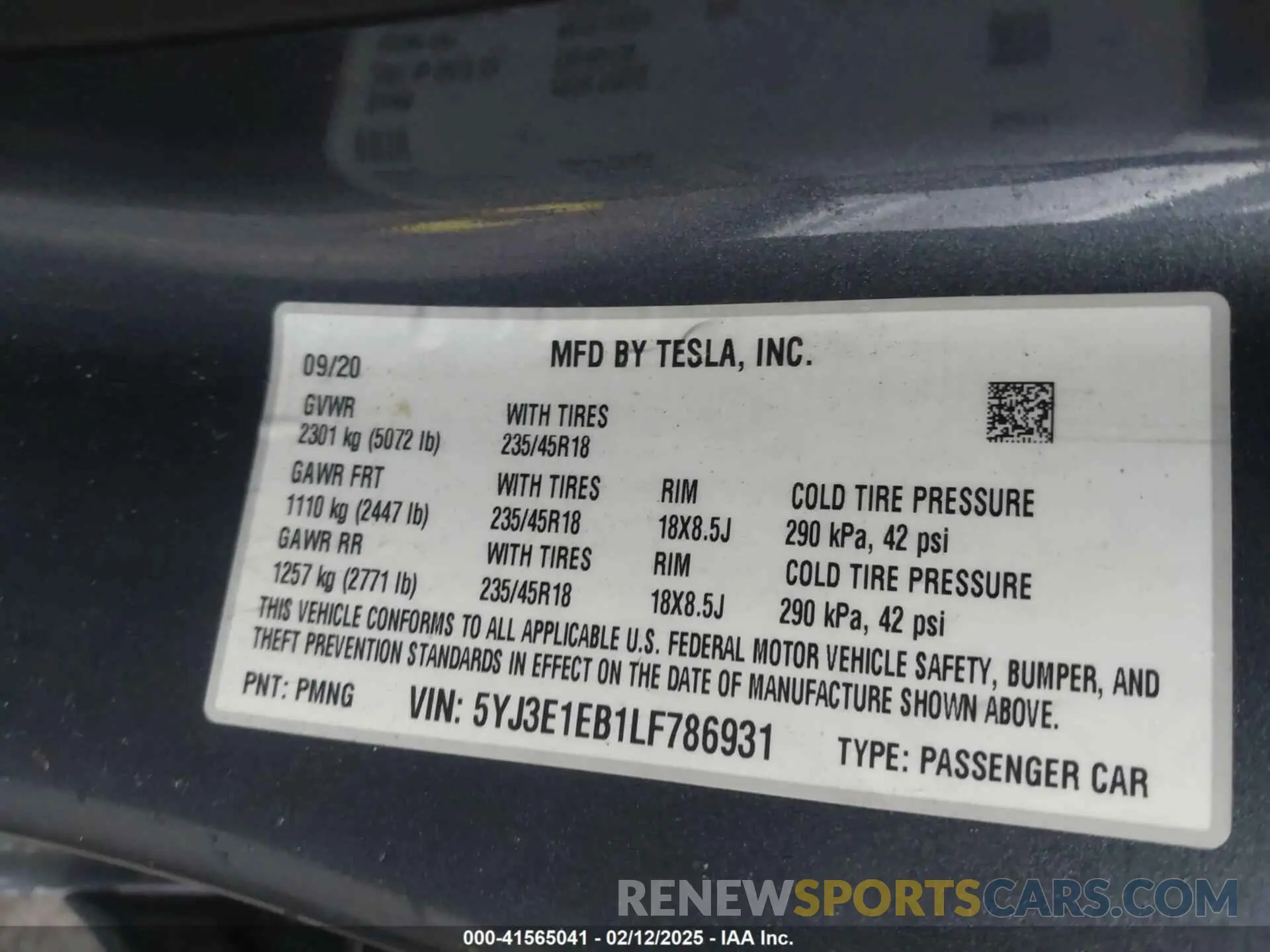 9 Фотография поврежденного автомобиля 5YJ3E1EB1LF786931 TESLA MODEL 3 2020