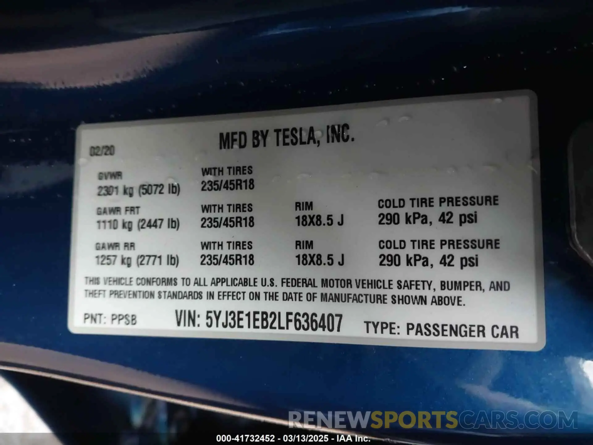 9 Фотография поврежденного автомобиля 5YJ3E1EB2LF636407 TESLA MODEL 3 2020