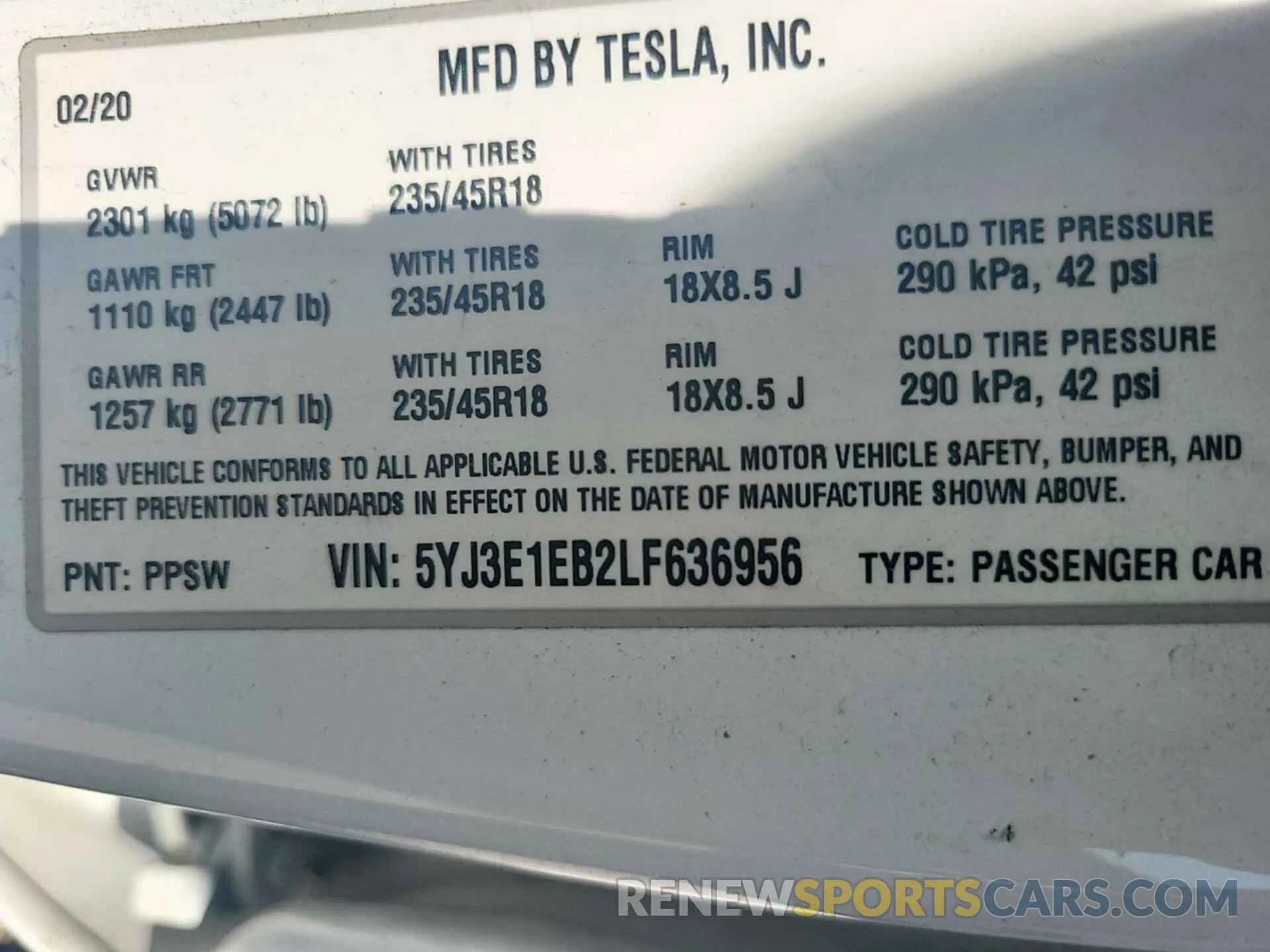 13 Photograph of a damaged car 5YJ3E1EB2LF636956 TESLA MODEL 3 2020