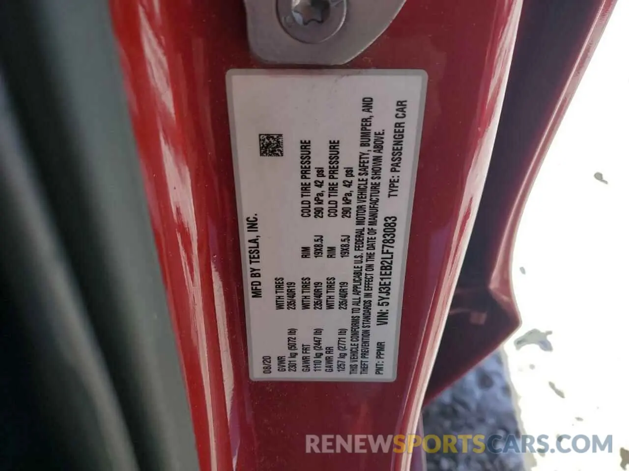 15 Photograph of a damaged car 5YJ3E1EB2LF783083 TESLA MODEL 3 2020